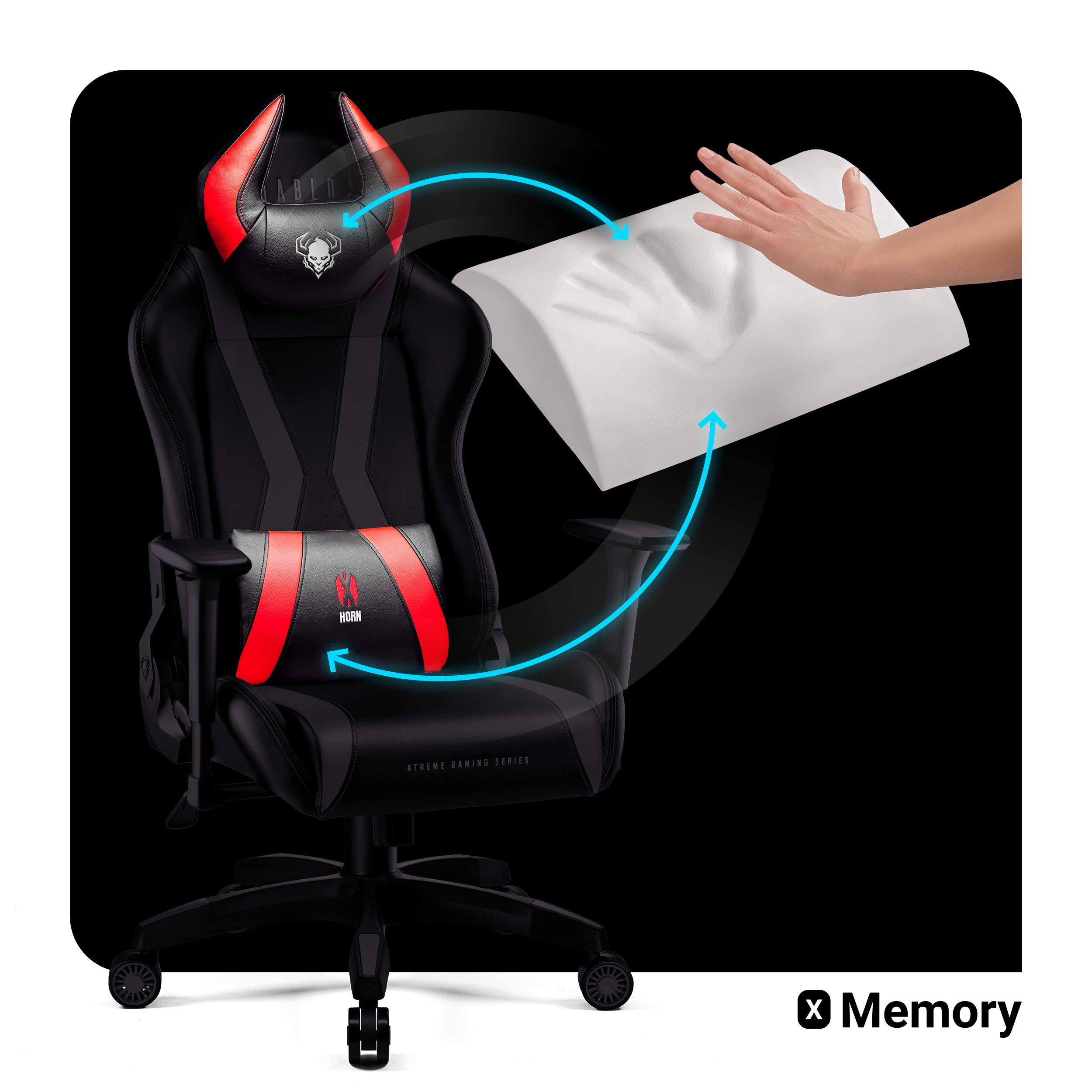 DIABLO X-Horn 2.0 Sedia da Gaming Gamer Poltrona da Ufficio Scrivania Girevole Braccioli 3D Design Ergonomico Supporto Lombare Meccanismo di Inclinazione Nero-Rosso Normal (L)