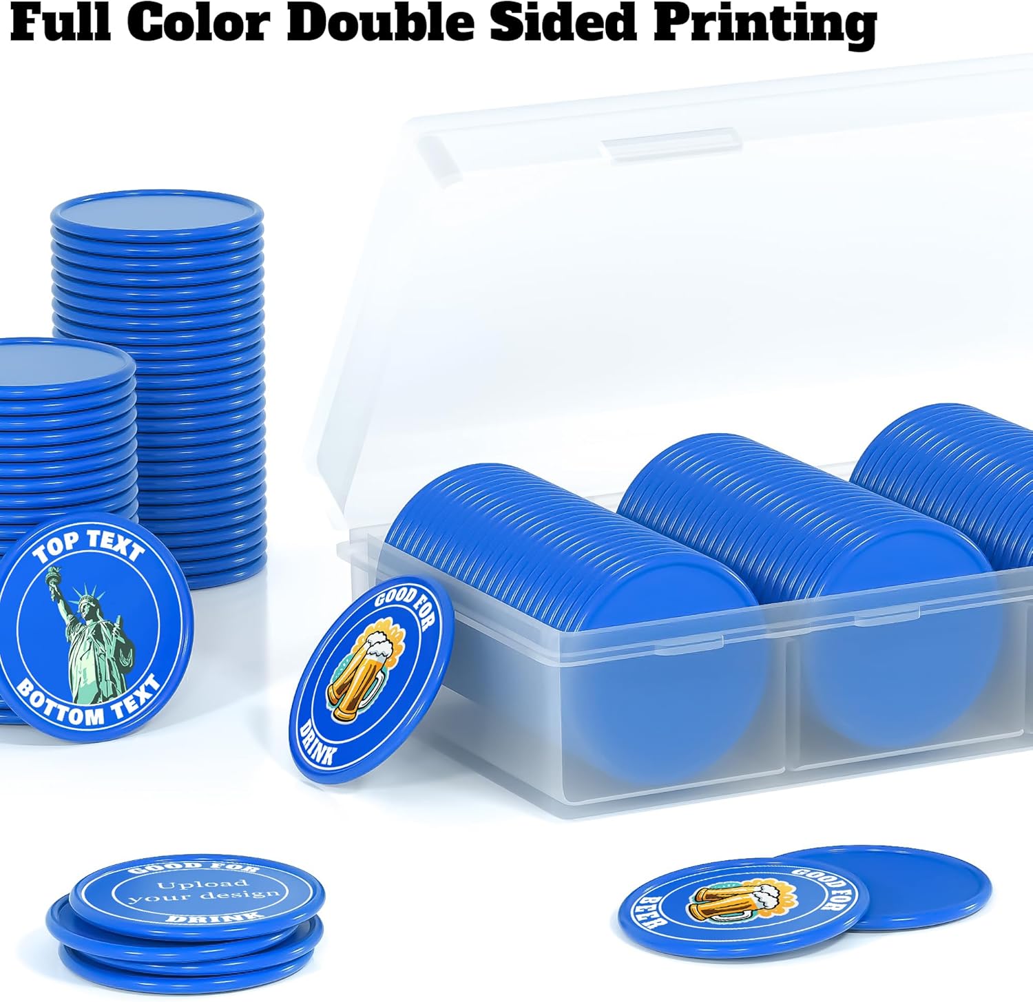 500 Custom Poker Chips, Personalized Drink Tokens with Own Logo, Image and Text, Double Side UV Full Color Printing Drink Chips for Bar, Party, Business Cards, Company Logo and Promotions