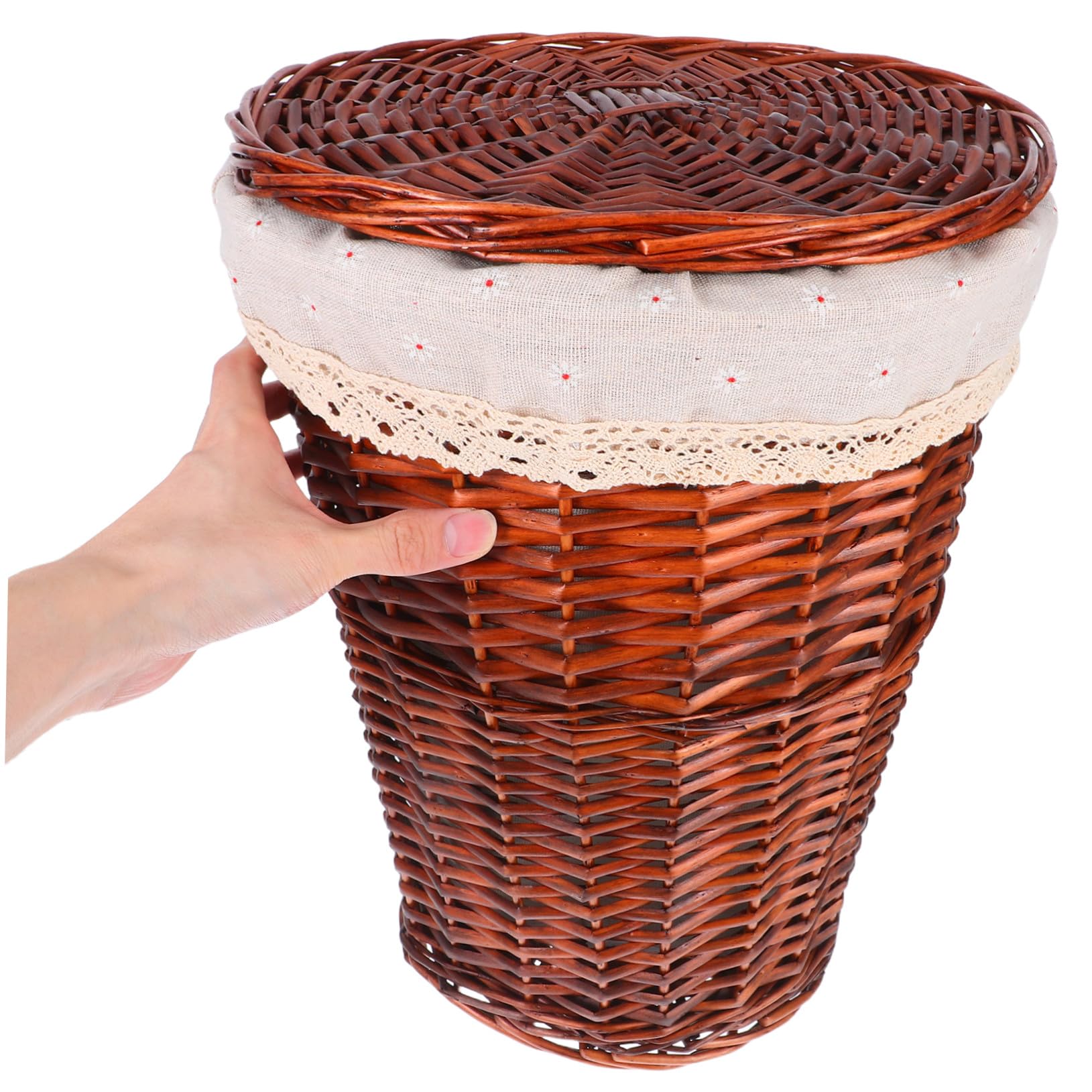 GLEAVI Cesto para Ropa Sucia Pequeño de Mimbre con Tapa, Diseño Redondo y Forro de Algodón para Cocina y Oficina con Almacenamiento Oculto y Estilo Rústico