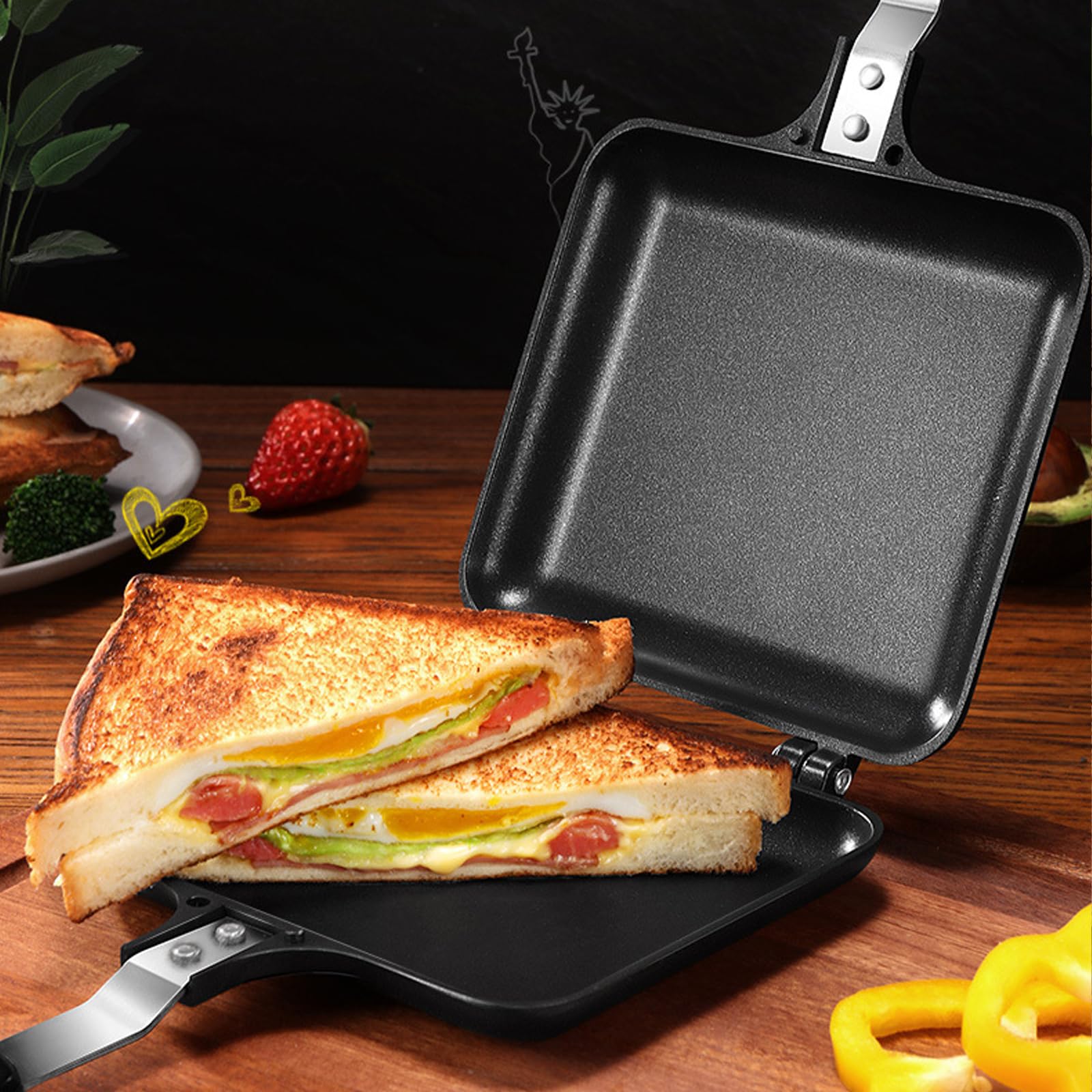 Doppelseitiger Bratpfanne Quadratische,Antihaft Pfanne Doppelseitig Mit Anti Verbrühungsgriffen,Ungemustert Aluminium Toastpfanne für Toaster Frühstück Camping