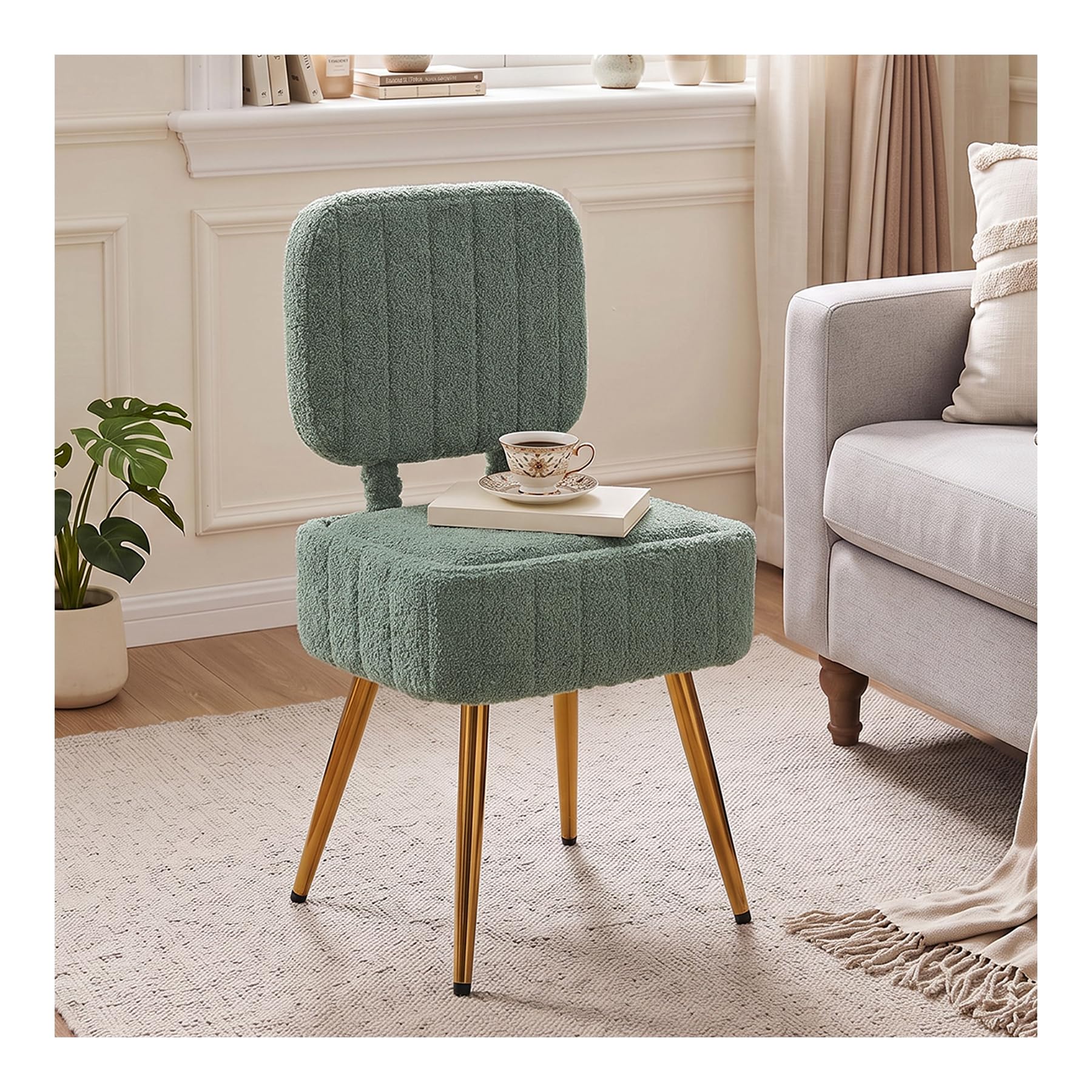 INMOZATA Teddy Storage Foot Stool Foldable Backrest Dressing Table Stool