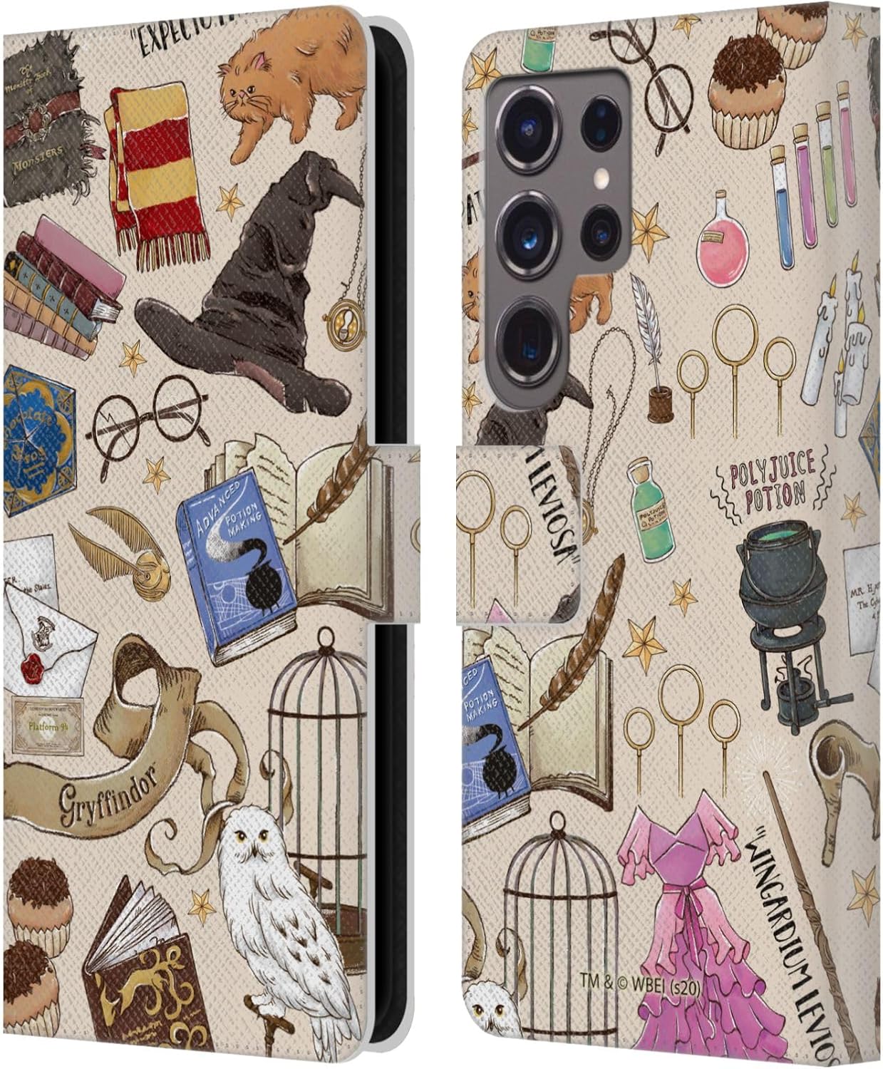 Head Case Designs Officially Licensed Harry Potter Hogwarts Pattern Deathly Hallows XXXVII Leather Wallet Case Compatible with Samsung Galaxy S24 Ultra 5G