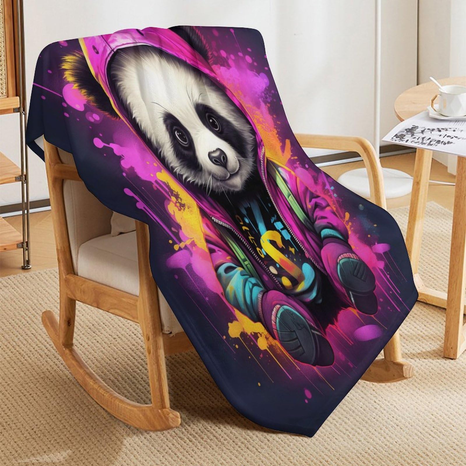 Plaid Couverture De Animal Panda en Flannel Polaire 1 Pièce Moelleux Douce Chaude Facile À Manipuler pour Lit Canapé Chambre Balcon Voyages Bébé Feuteille （150×200cm）