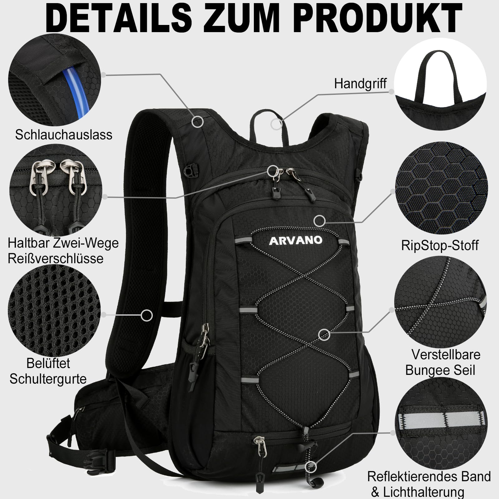 Trinkrucksack Fahrradrucksack mit Trinkblase 2l für Damen & Herren, Leicht Laufrucksack Wasserrucksack 15L MTB Fahrrad Rucksack Klein Wanderrucksack Skirucksack