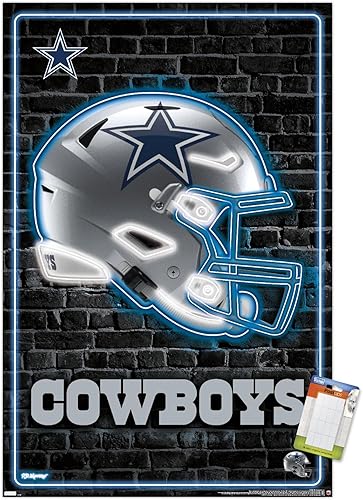 Trends International NFL Dallas Cowboys - Póster de pared con casco neón 23, 14.72 x 22.37 pulgadas, paquete de póster y montaje de alta calidad