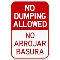 Vista 19 de Letrero bilingüe de "No Dumping Allowed No Arrojar Basura, 10 x 14 pulgadas, libre de óxido, aluminio 040, resistente a la decoloración, fabricado