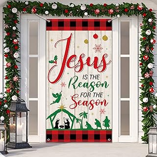 Christmas Jesus Religious Door Cover Xmas Holy Night Door Backdrop Jesus Is the Reason for the Season Door Decoration for Christmas Party Hanging Decor, 70.8 x 35.5 Inches (Classic)