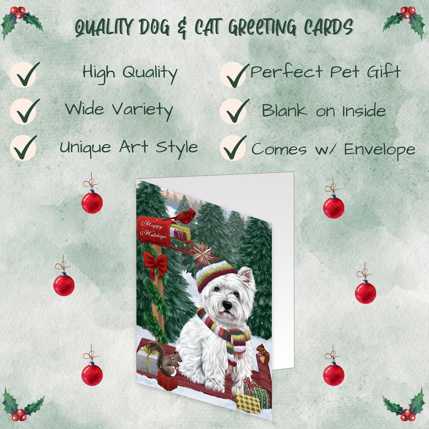 Doggie of the Day Merry Christmas Woodland Sled West Highland Terrier Dog Note Cards - Adorable Pets Invitation Cards with Envelopes - Pet Artwork Christmas Note Cards GCD69719 (50 Greeting Cards)