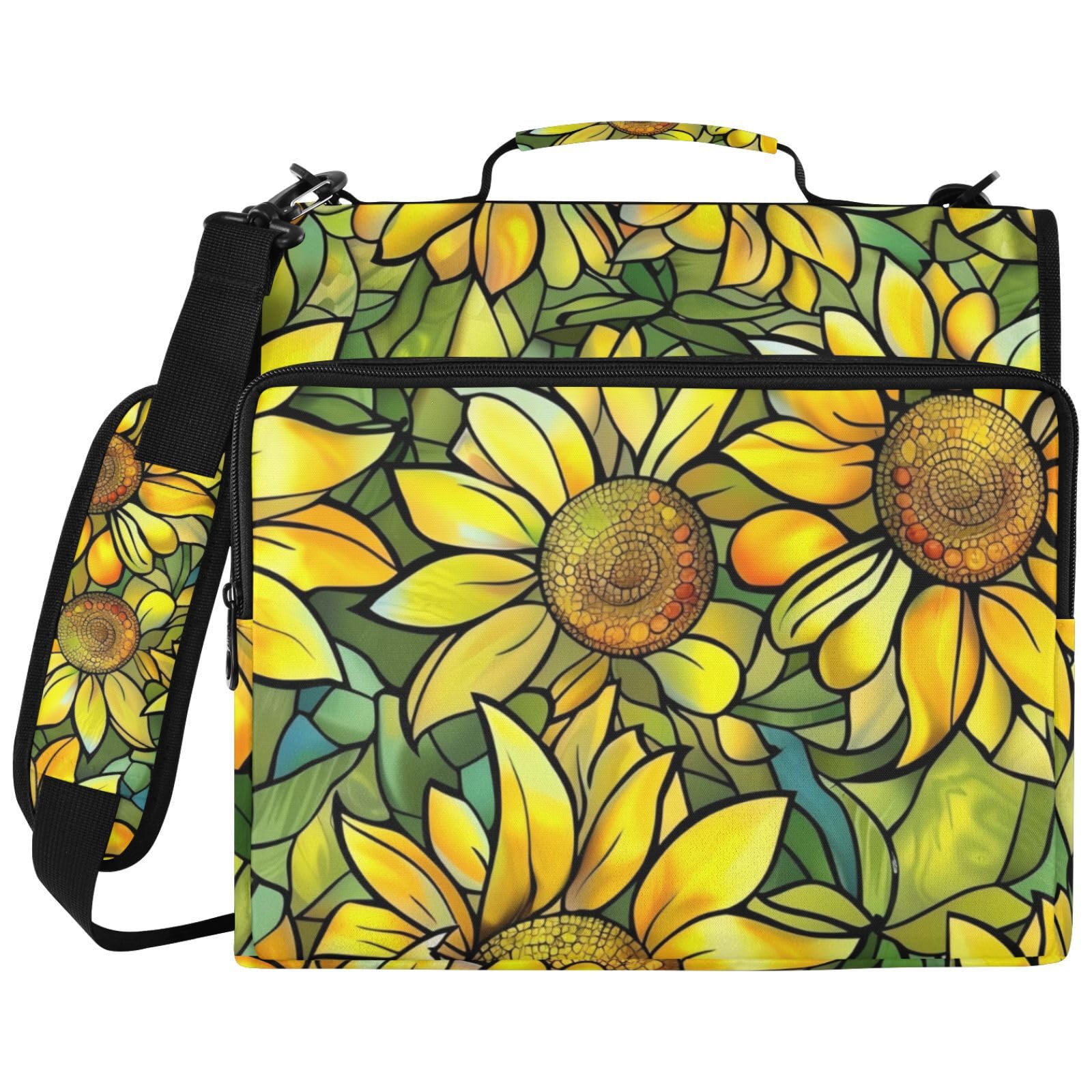 Ringbuchtasche mit 3 Ringen, Sonnenblumen-Motiv, Buntglas-Druck