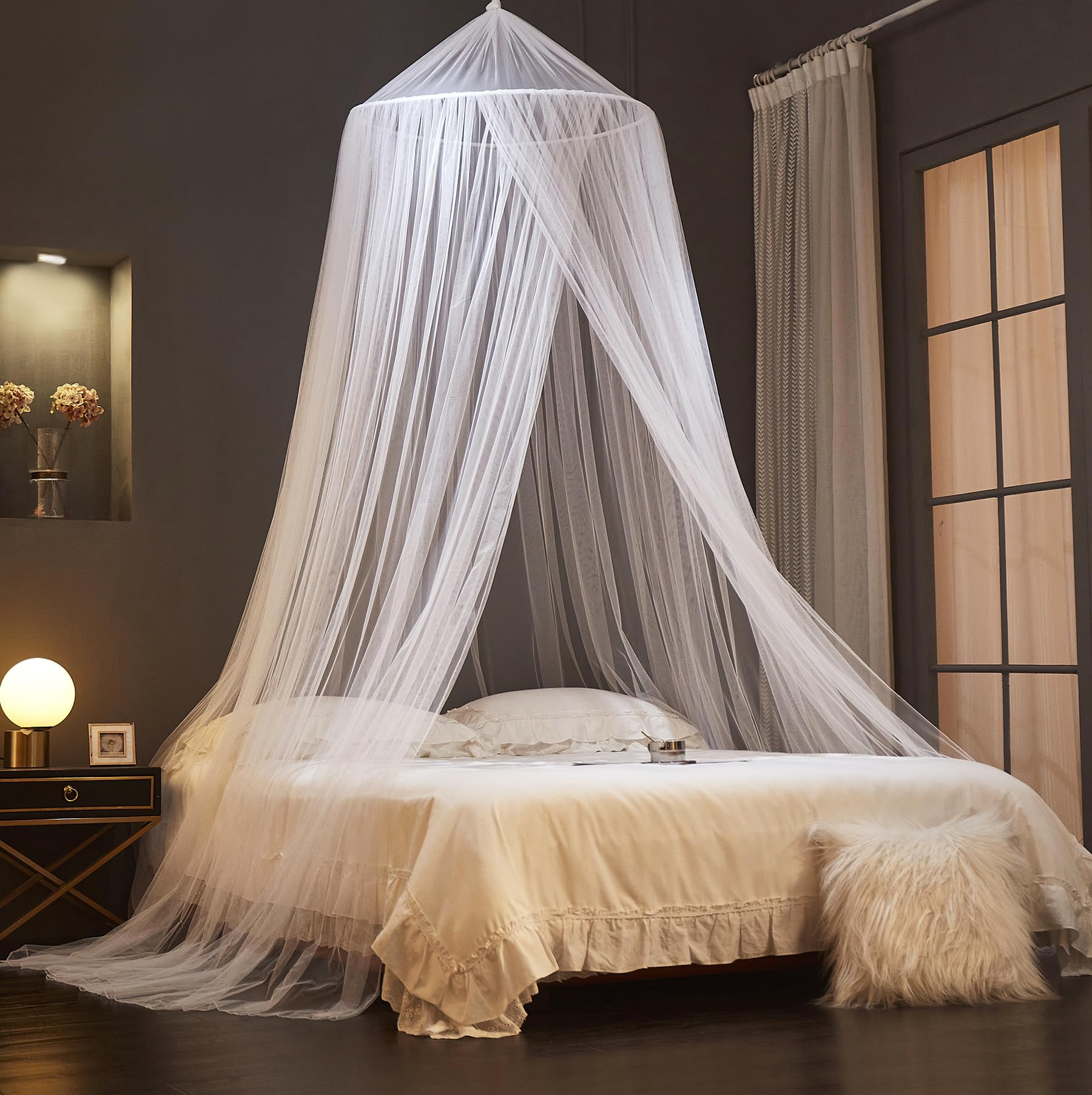 ZIQINPSQ Mosquito Net for Bed Canopy for Single Double King Size Dome Netting Tent for Indoor Outdoor Kid and Adult Beds (White)