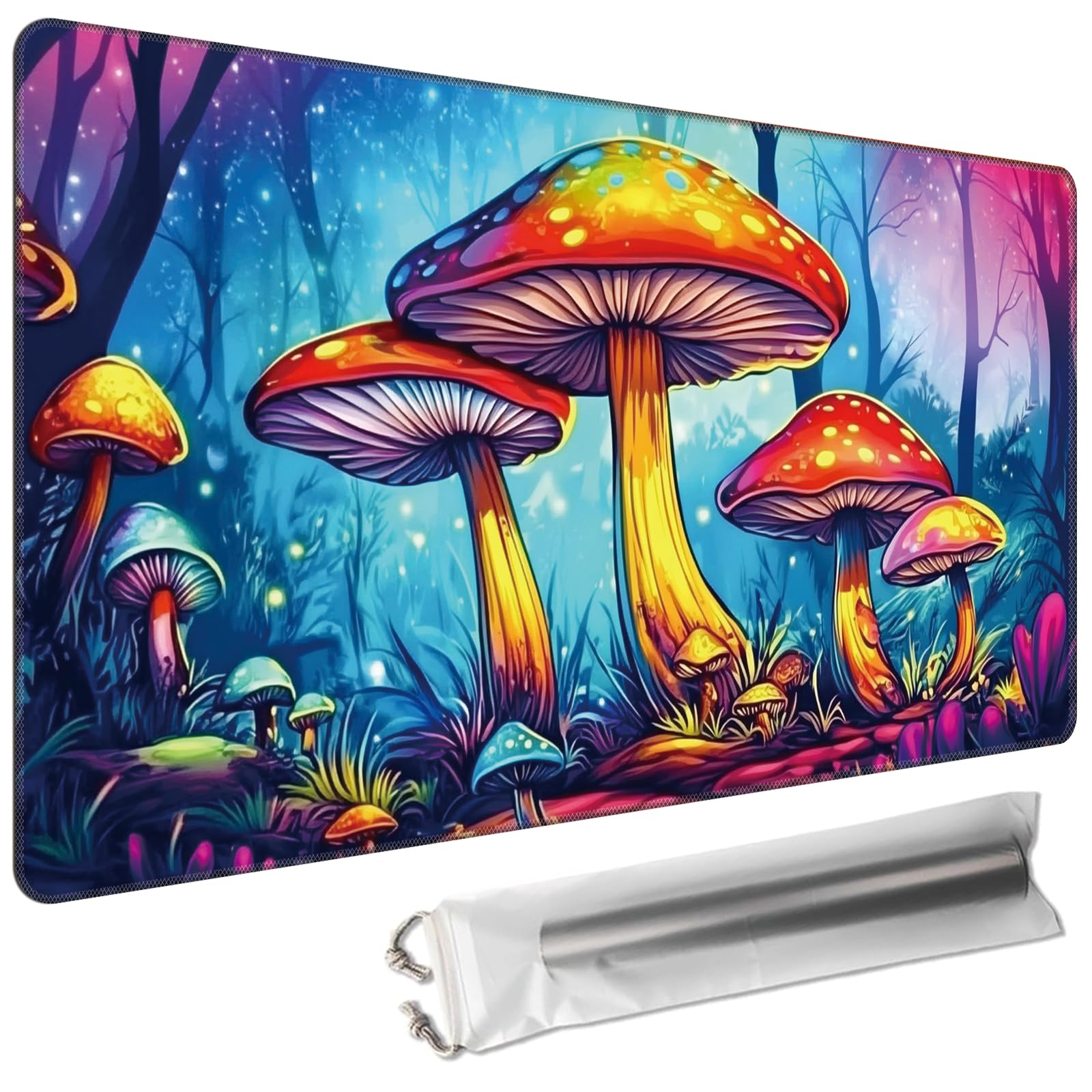 Cdkfxjy MTG Playmat 24 x 14in Includes Storage Bag,TCG Playmat with Soft Surface Premium Non-Slip Rubber Backing Stitched Edges Durable Gaming Mat,Colorful Mushroom