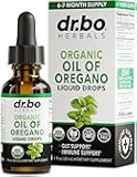 Oregano Oil Organic Liquid Drops - 6 Month Supply Organic Oil of Oregano Drops Liquid Tincture Extract, Cleanse, Detox, Immune Support, Digestive Gut Health - Pure Vegan Non-GMO Herbal Tincture 1 oz