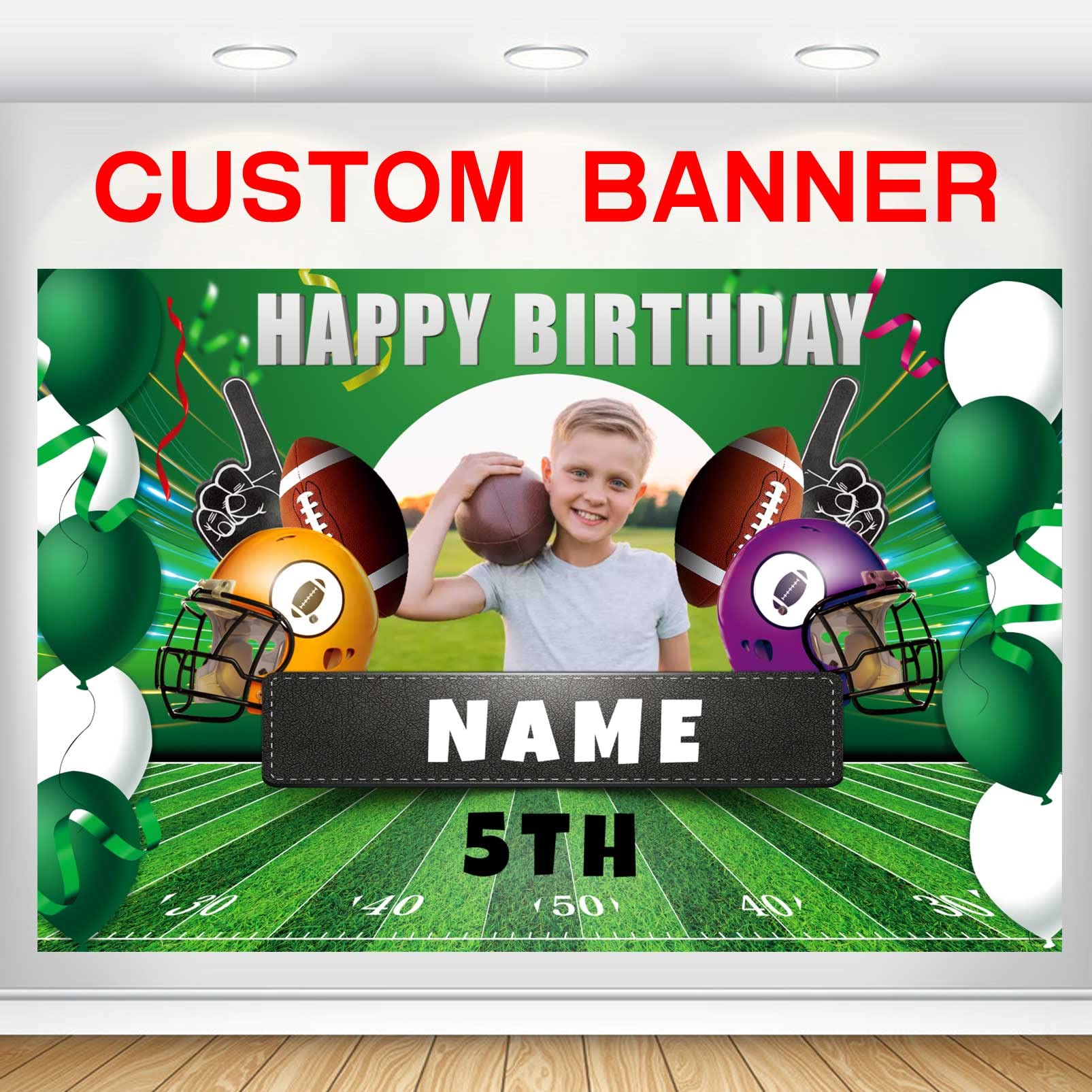Custom Football Sports Happy Birthday Party Decoration Supplies Personalized Football Sports Birthday Backdrop Banner(4x6ft)