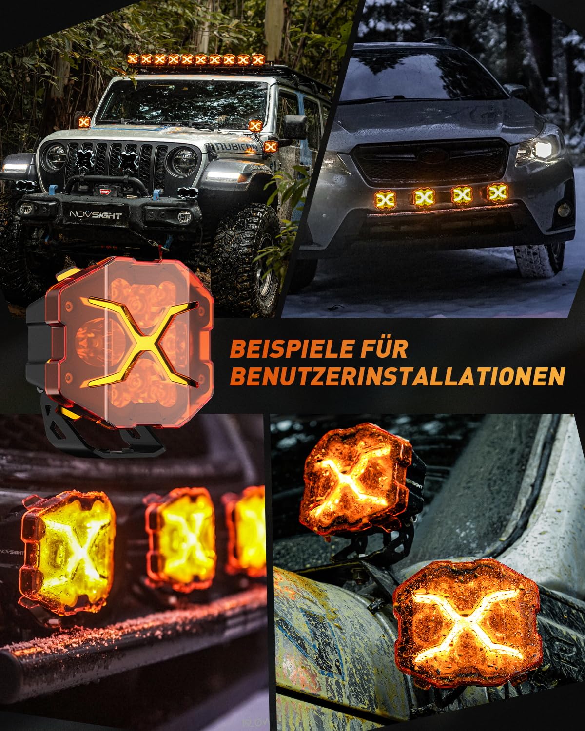 NOVSIGHT Arbeitsscheinwerfer LED 12V 24V 6000 Lumen X Series LED Offroad Scheinwerfer mit gelbem Tagfahrlicht IP68 Wasserdicht Rückfahrscheinwerfer für Auto, LKW, Jeep Traktor UTV ATV, 2 Stück
