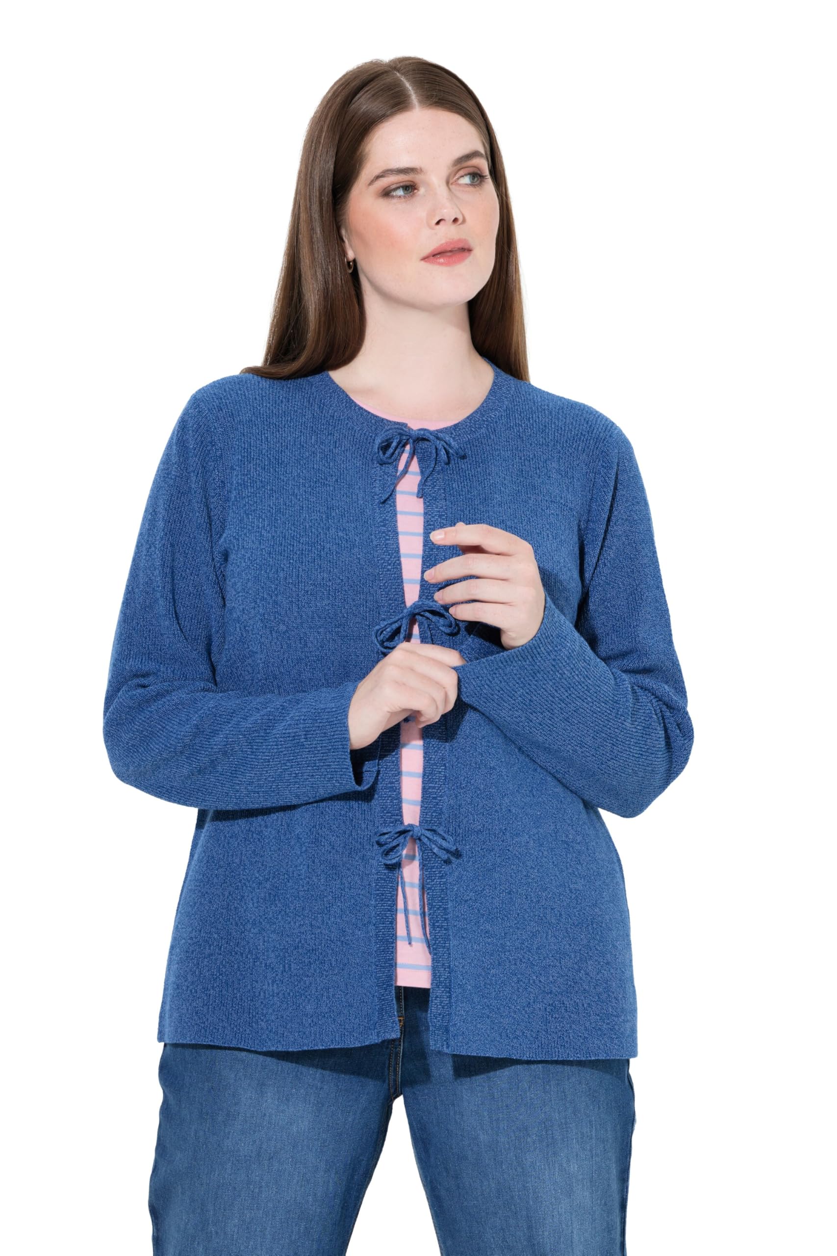 Ulla Popken Damen große Größen Übergrößen Plus Size Strickjacke, Schleifenverschluss, Rundhals, Biobaumwolle 844933