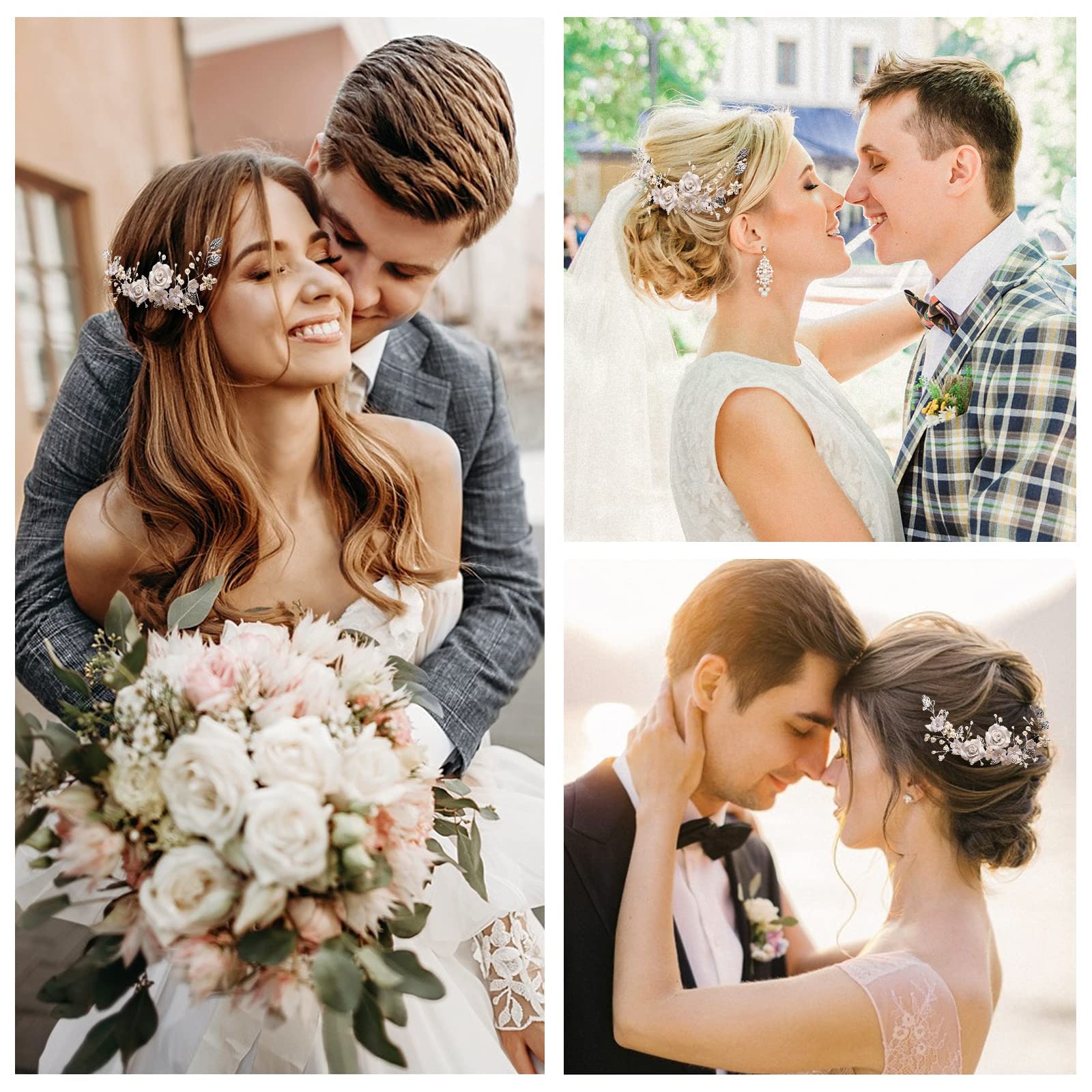 YOUNLEN Braut Haar Schmuck - Kristall Reben Blume Stirnband Silber