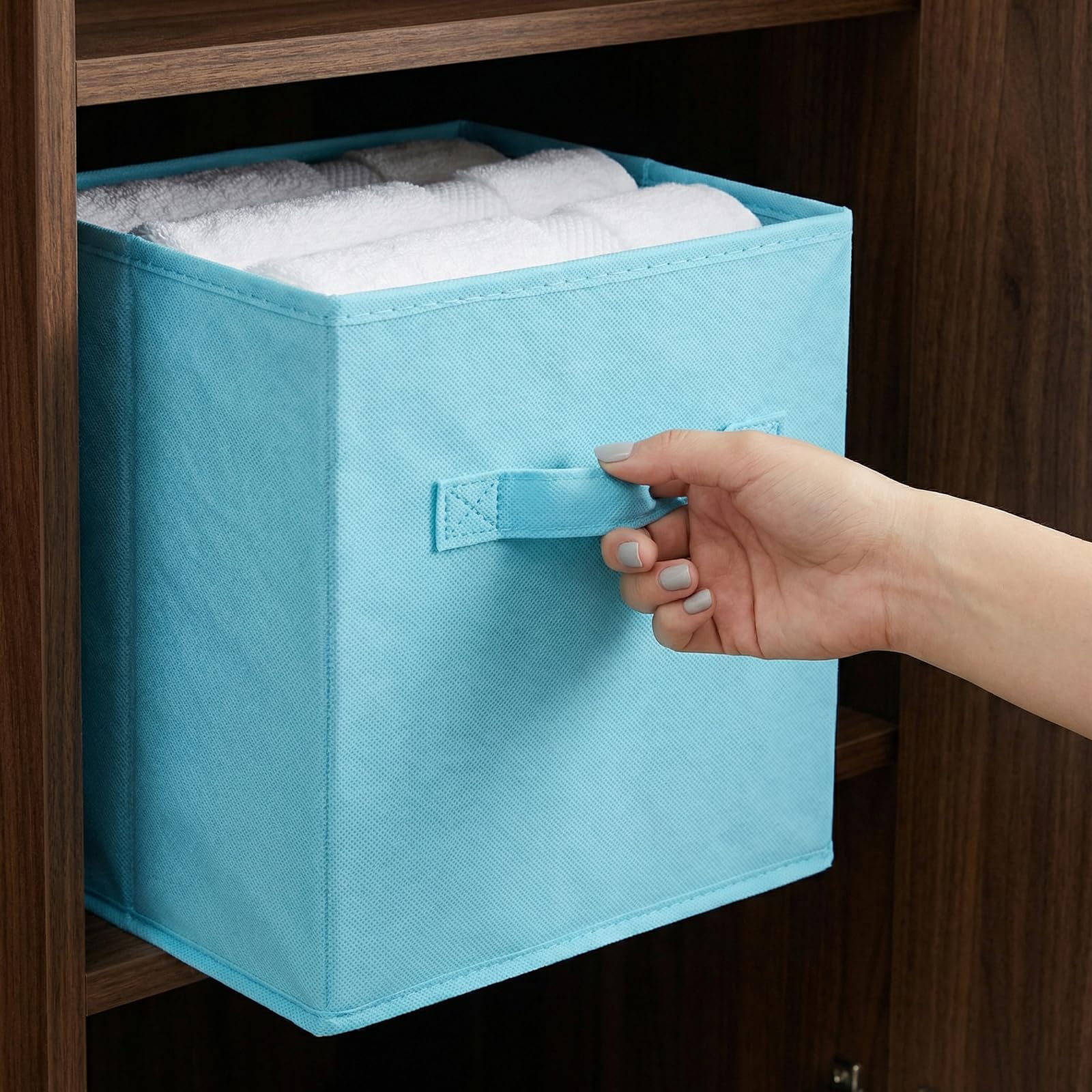 8er Set Stoff Aufbewahrungsbox, 25x25x25 cm Faltbare Aufbewahrungswürfel | Organizer-Boxen mit Griff in Verschiedenen Farben für Kleiderschrank, Regal, Wohnzimmer CHIHEUNG