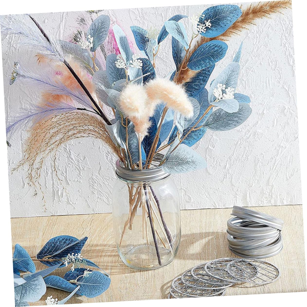 HOLIDYOYO Stainless Steel Pen Holder Lid for Jar Flower Frog Lid Inserts for Floral Arrangement