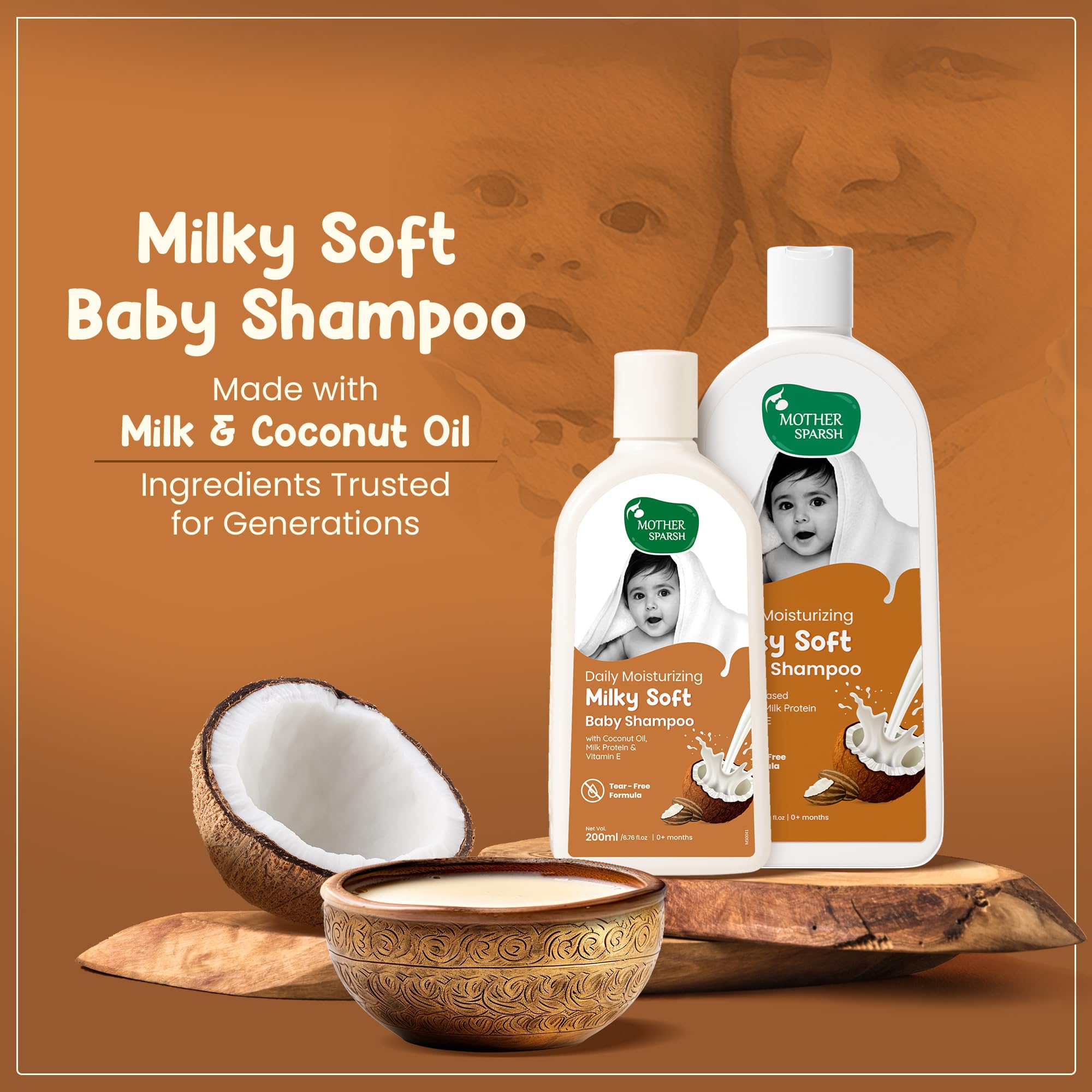 Mother Sparsh Milky Soft Baby Shampoo - 400ml | For Daily Moisturizing | Tear Free Formula With Milk Protein, Vitamin E & Coconut Oil