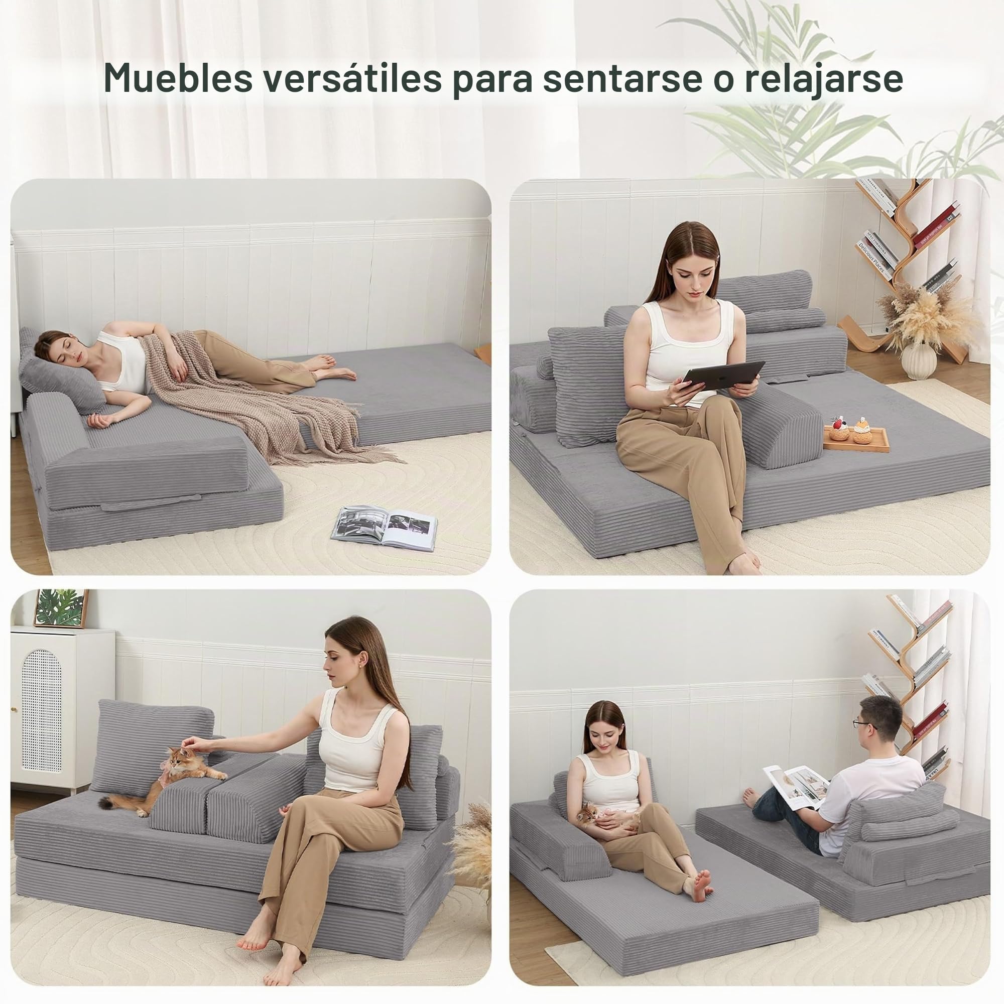 MeMoreCool Sofá cama de pana plegable con cojín, gris claro | Cómodo sofá con colchón y superficie de pana suave, ideal como espacio para dormir, salón o cama de invitados