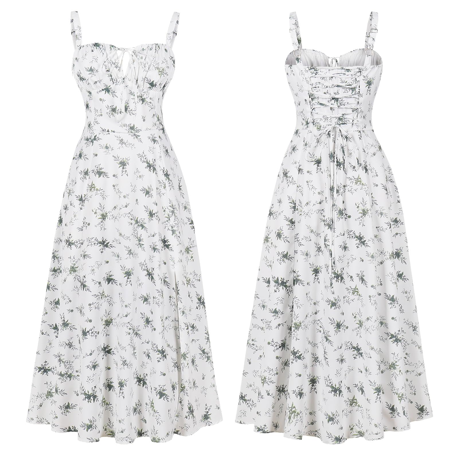 Women's Floral Corset Dress Formal Cocktail Dresses Going Out Casual Sundress Split Thigh Spaghetti Strap Vintage Dress: Medium Green Flower