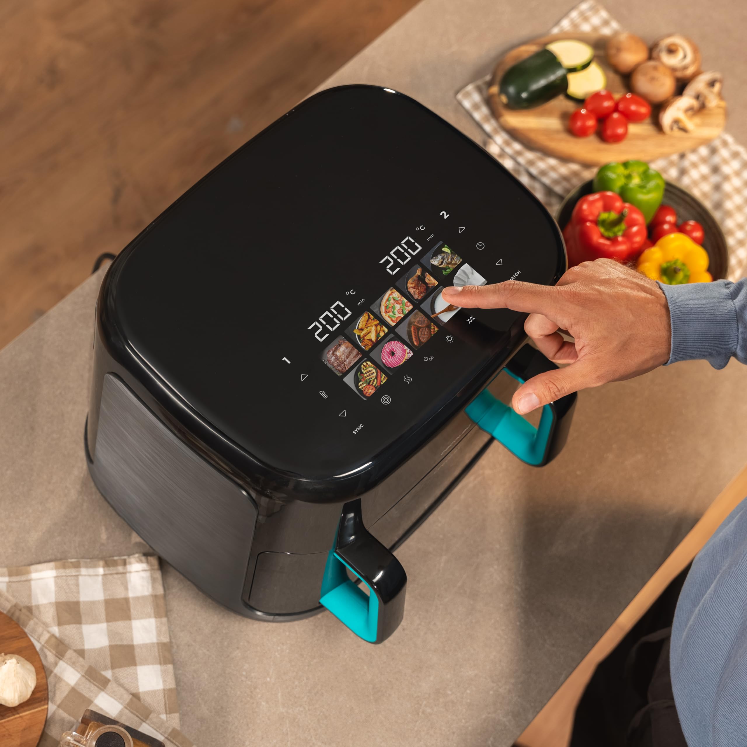 Cecotec Friggitrice ad Aria 10L - Air Fryer Cecofry&Grill Smokin'Prime 11000. 2800W, 3in1: Friggitrice, Grill, Piastra. Affumicatore integrato, Parete divisoria, Temp 40-200°C, Cottura uniforme