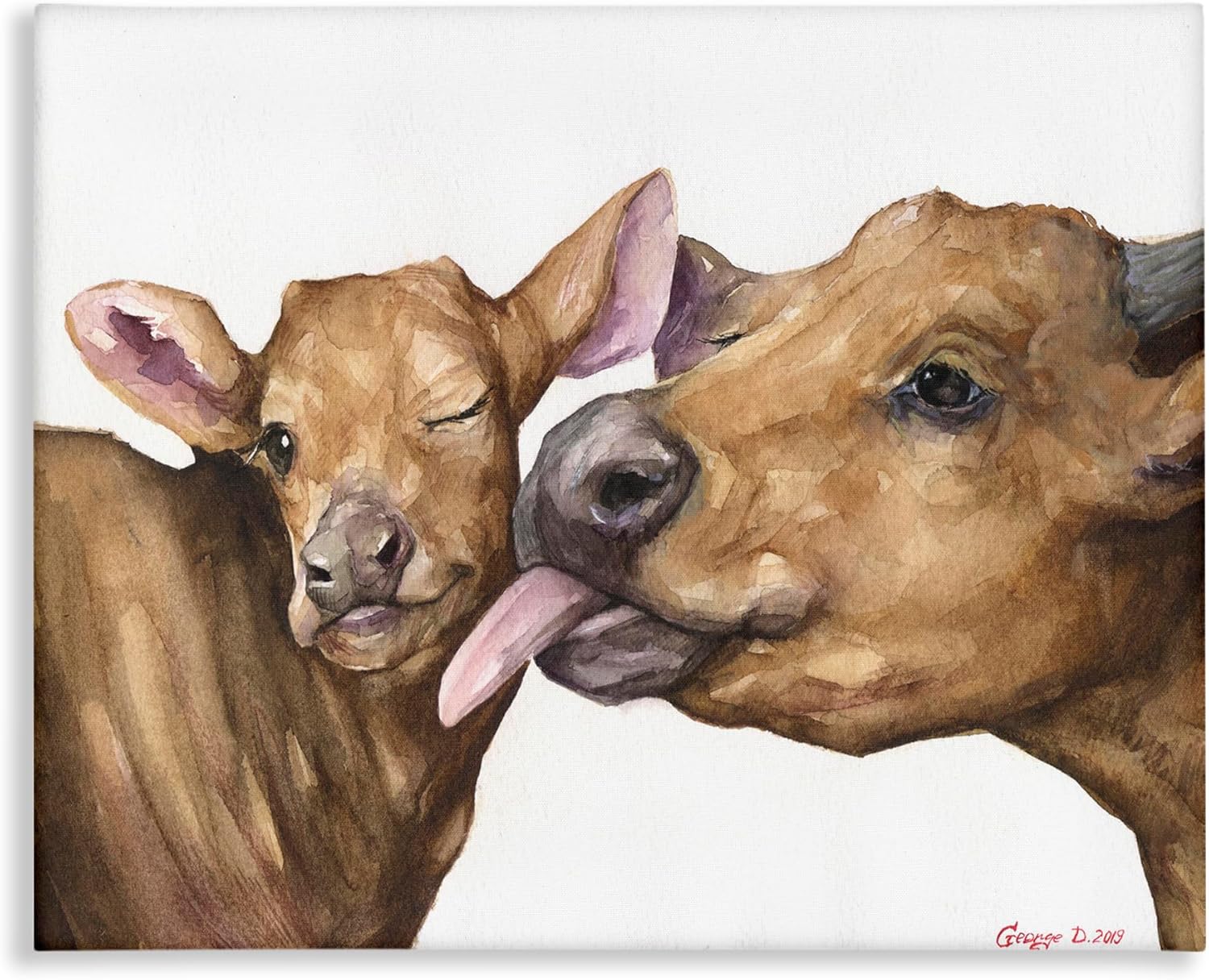 Stupell Industries Baby Cow Family Animal Watercolor Painting Wall Art, 24x30, Gallery Wrapped Canvas