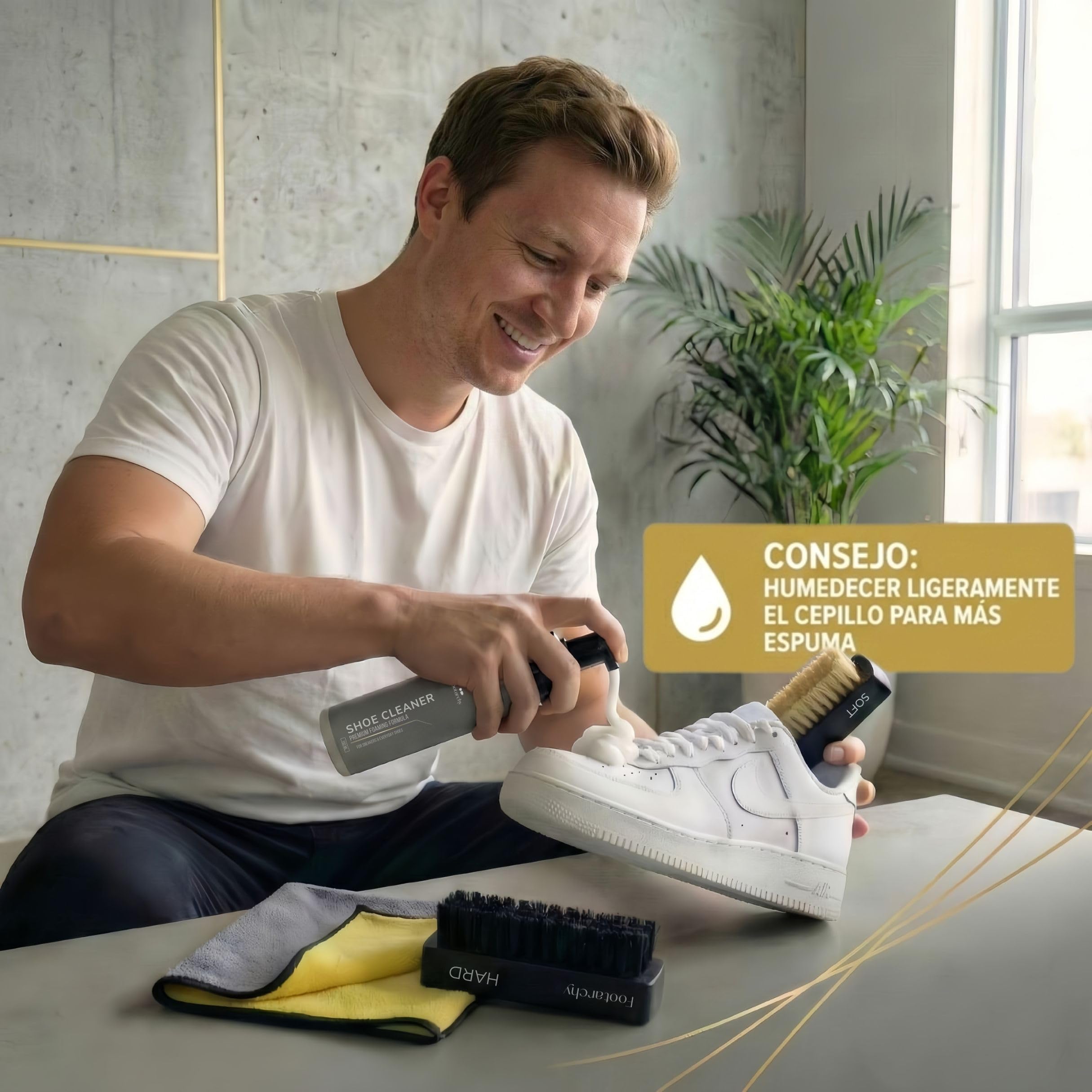 Limpiador de Zapatillas en Espuma 150ml - Jabón para Limpiar Zapatos sin Agua - Secado Rápido para Cuero, Tela, Goma y Plásticos