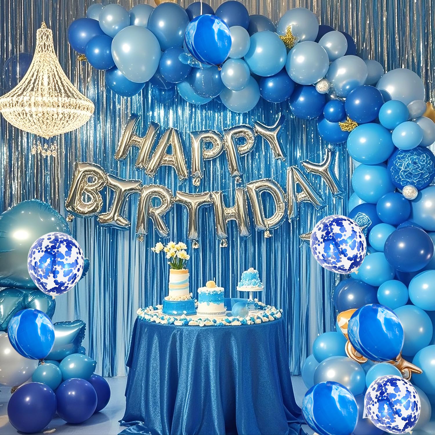 YinQin 176 PCS Ocean Birthday Party Decorations with Balloon Pump, Ribbon Dot Glue Under the Sea Party Balloons Baby Shark Birthday Decorations Happy Birthday Party Supplies for Kid, Blue