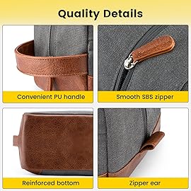 Vorspack Large Travel Toiletry Bag - Hanging Toiletry Bag for Men Water Resistant Canvas Shaving Bag with Large Capacity for Home Travel - Light Grey