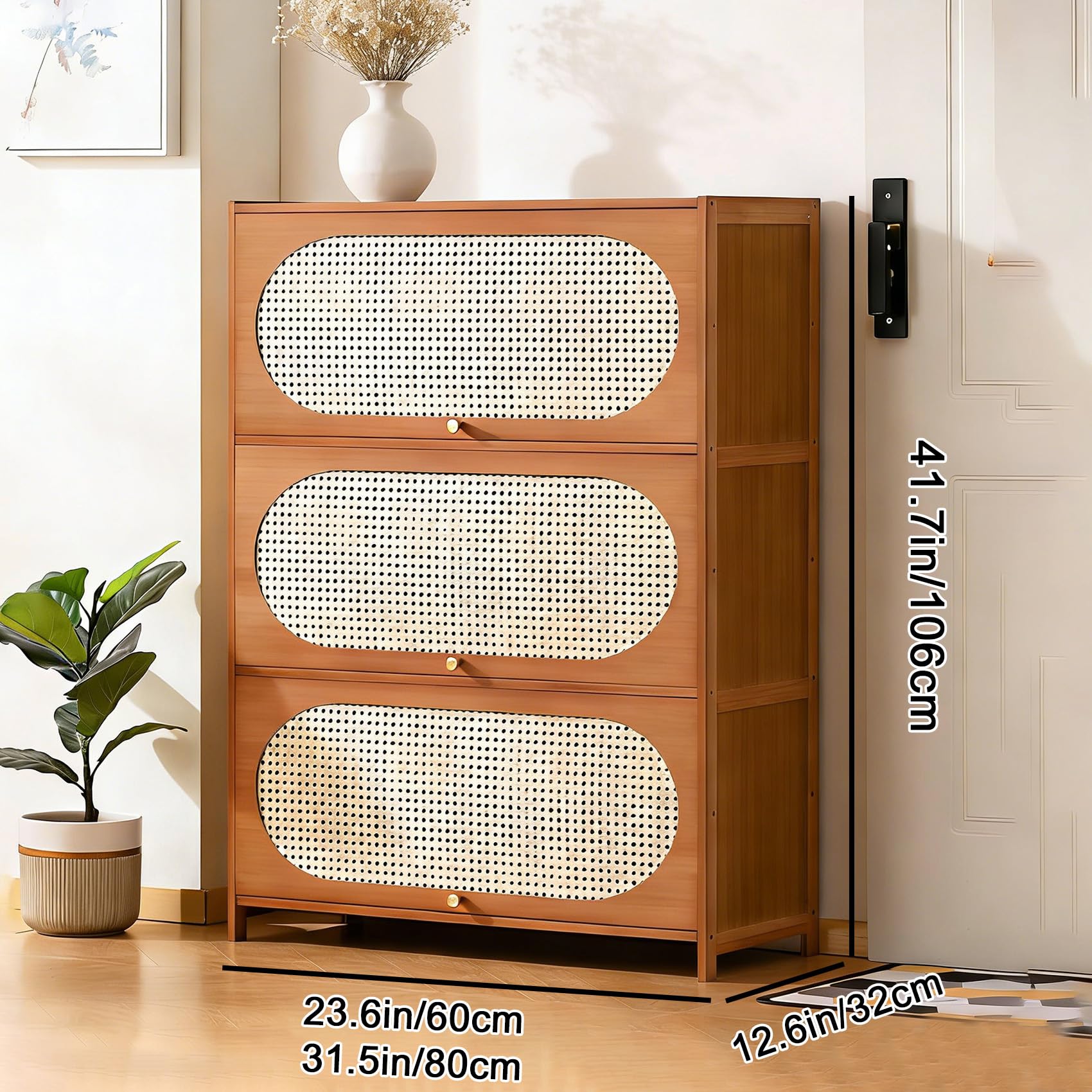 Armario para Guardar Zapatos De 7 Niveles con Puertas De Armario Tejidas En Ratán Organizador De Zapatos De Estilo Rústico De Altura Zapatero Oculto Que Ahorra Espacio,7 Tier,60×106cm