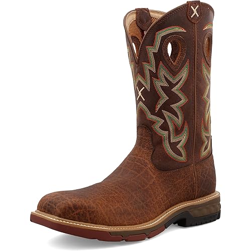 Twisted X Men's 12" Western Work Boot, Square Toe Nano Toe with CellStretch, Tan & Tan, 11 D