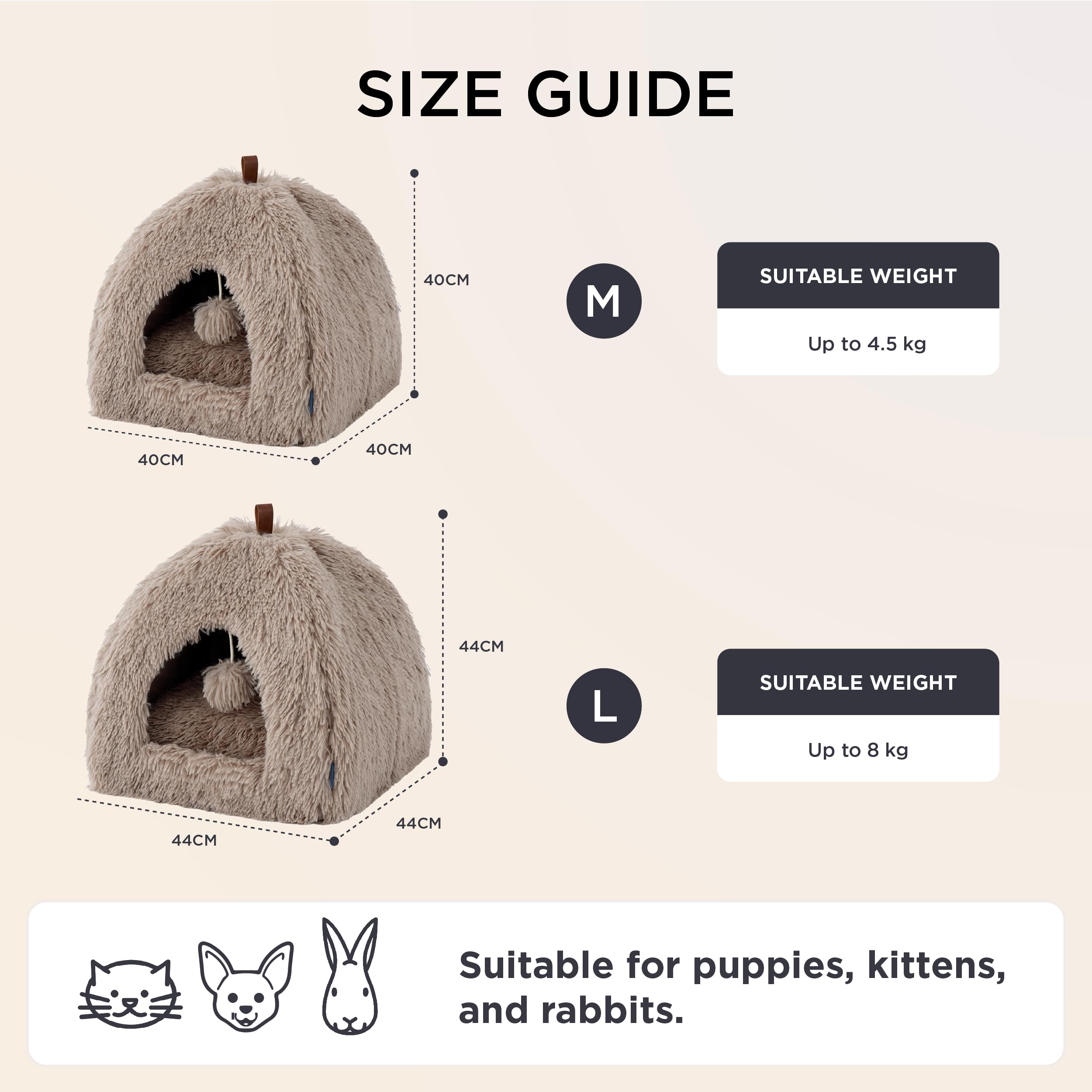 Bedsure Cuccia per gatti grande - 44x44x44 cm Casetta per gatti in peluche per interni con cuscino rimovibile e giocattolo appeso, lettino per gatti lavabile, cammello