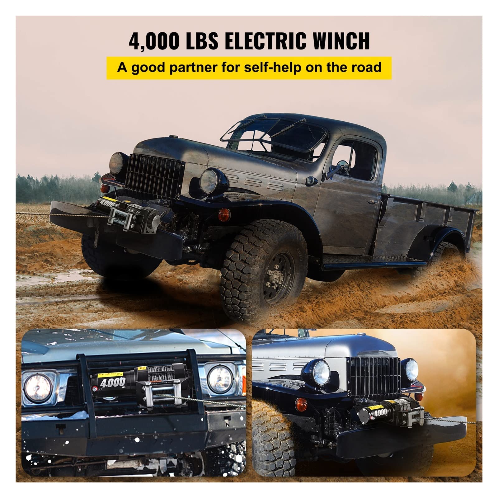 Wciągarka elektryczna 12 V, 4000 funtów, ze stalową linką, sterowanie bezprzewodowe, do ciężarówki terenowej, 4x4 i 43 stopy