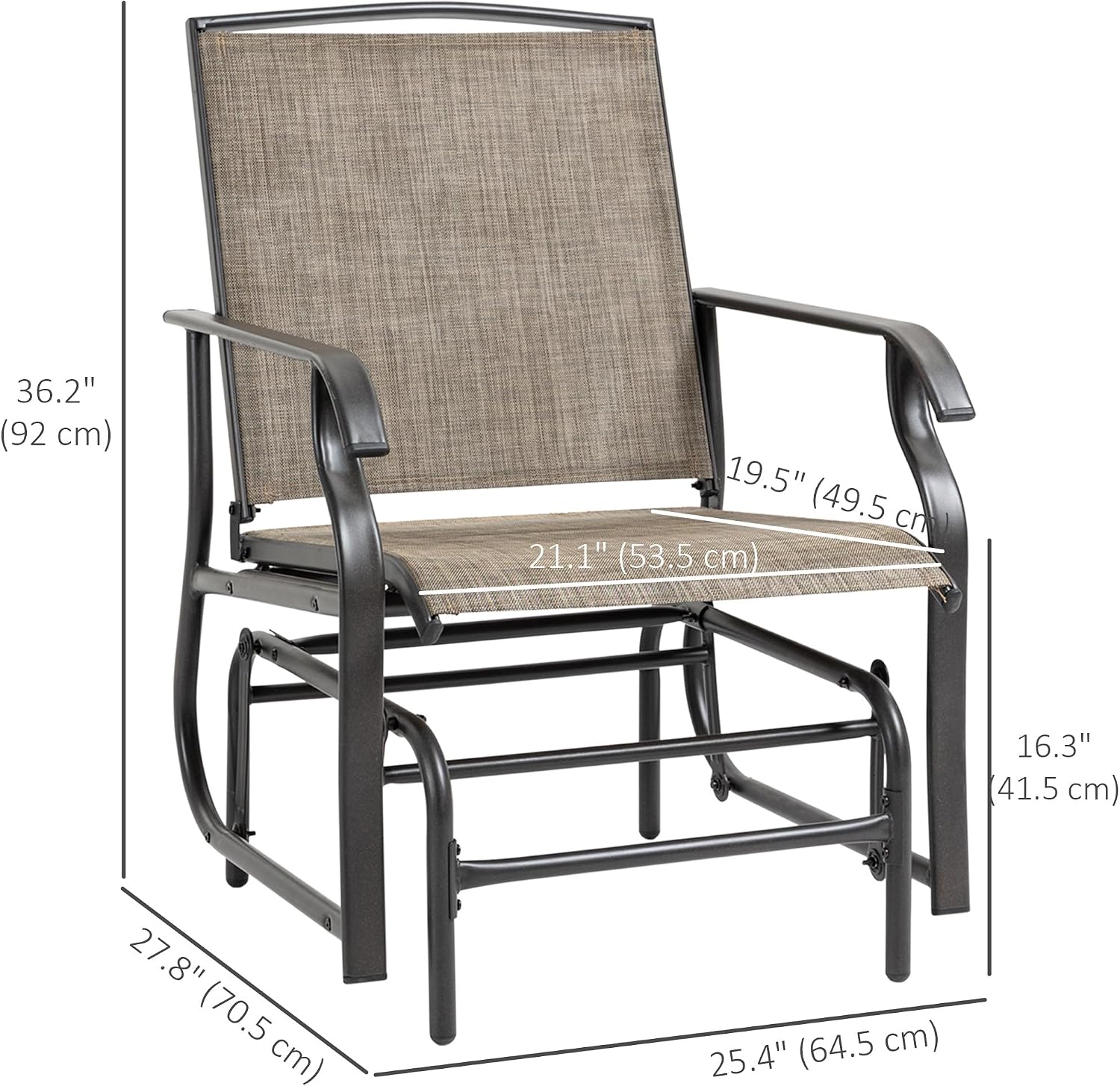 Outsunny 2 Piece Glider Set, Outdoor Swing Chairs, Patio Rocking Armchairs with Breathable Mesh Fabric, Steel Frame for Garden, Backyard, Patio, Dark, Brown/Khaki