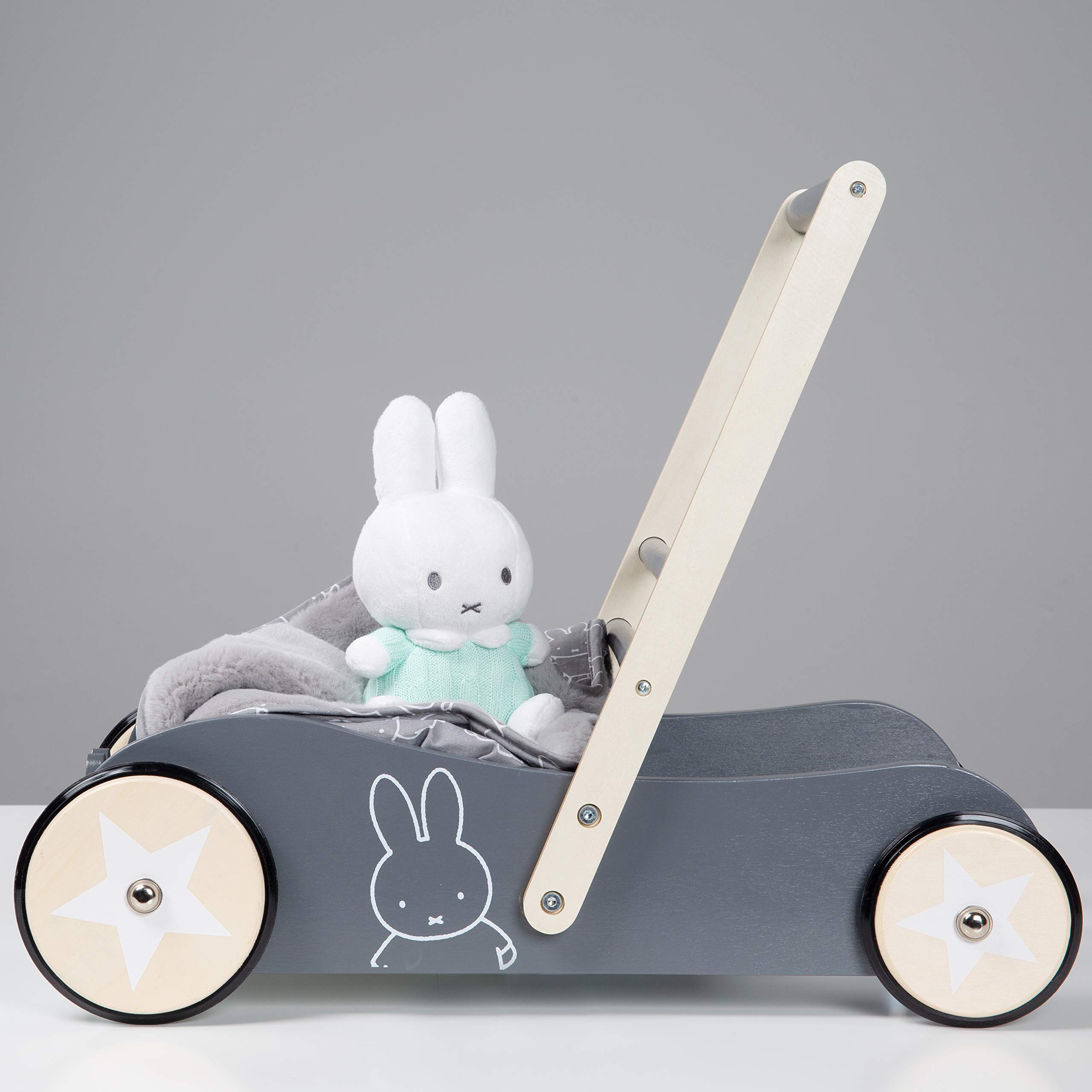 roba Chodzik dla niemowląt miffy z hamulcem - pomoc chodzenia dla dzieci - można go używać jako wózek dla lalek - dla dziewczynek i chłopców - drewno miętowe/antracyt