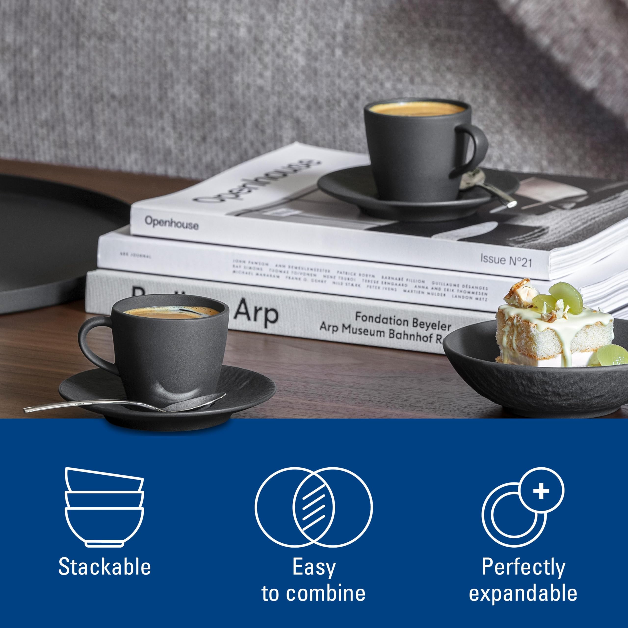 Villeroy & Boch Manufacture Rock filiżanka do mokki/espresso 100 ml, nadaje się do mycia w zmywarce, nadaje się do kuchenki mikrofalowej, czarna filiżanka do kawy mokki lub espresso, kubek do gorących