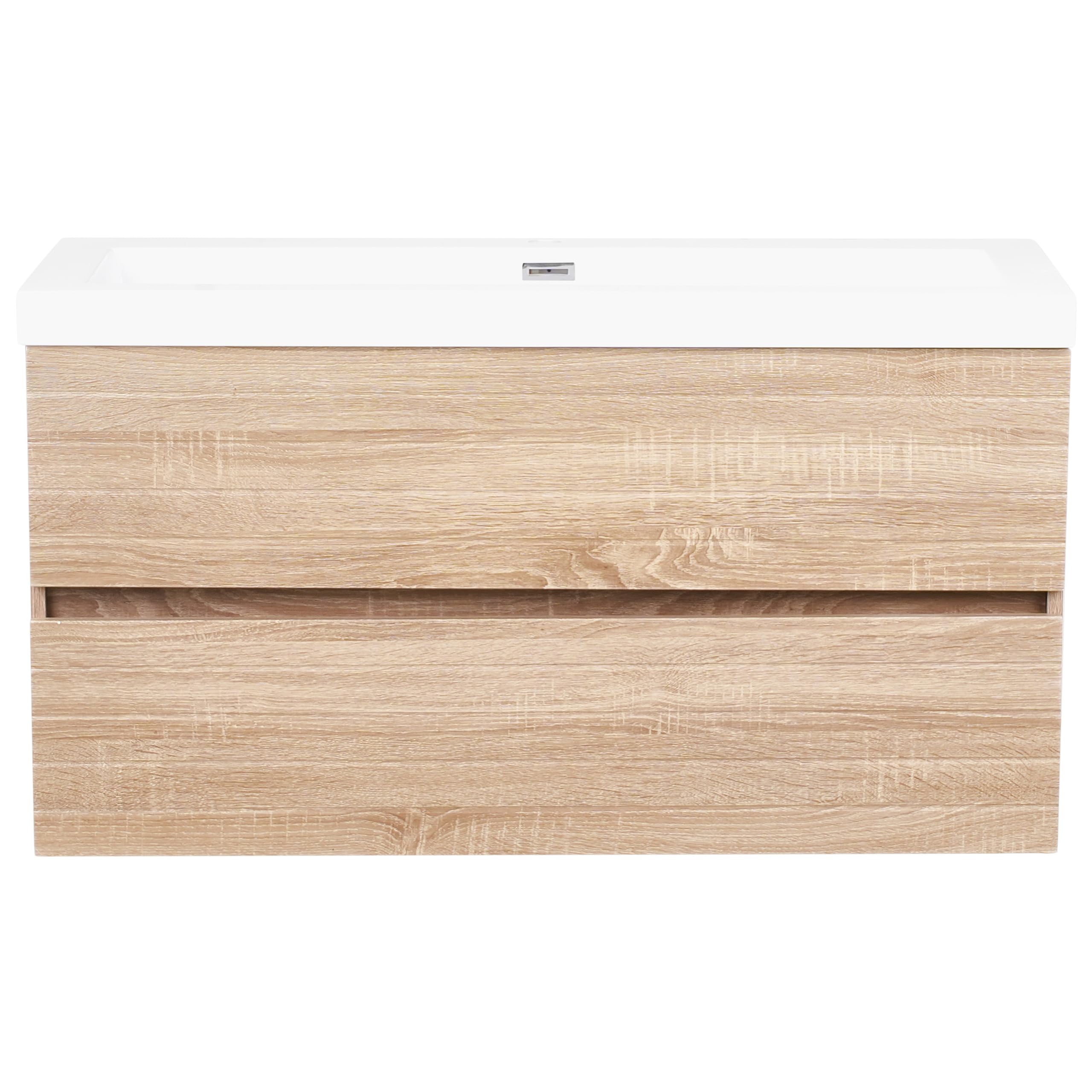 Beliani Mueble de baño suspendido con Lavabo de MDF 2 cajones 100 x 46 cm marrón Claro Urucu