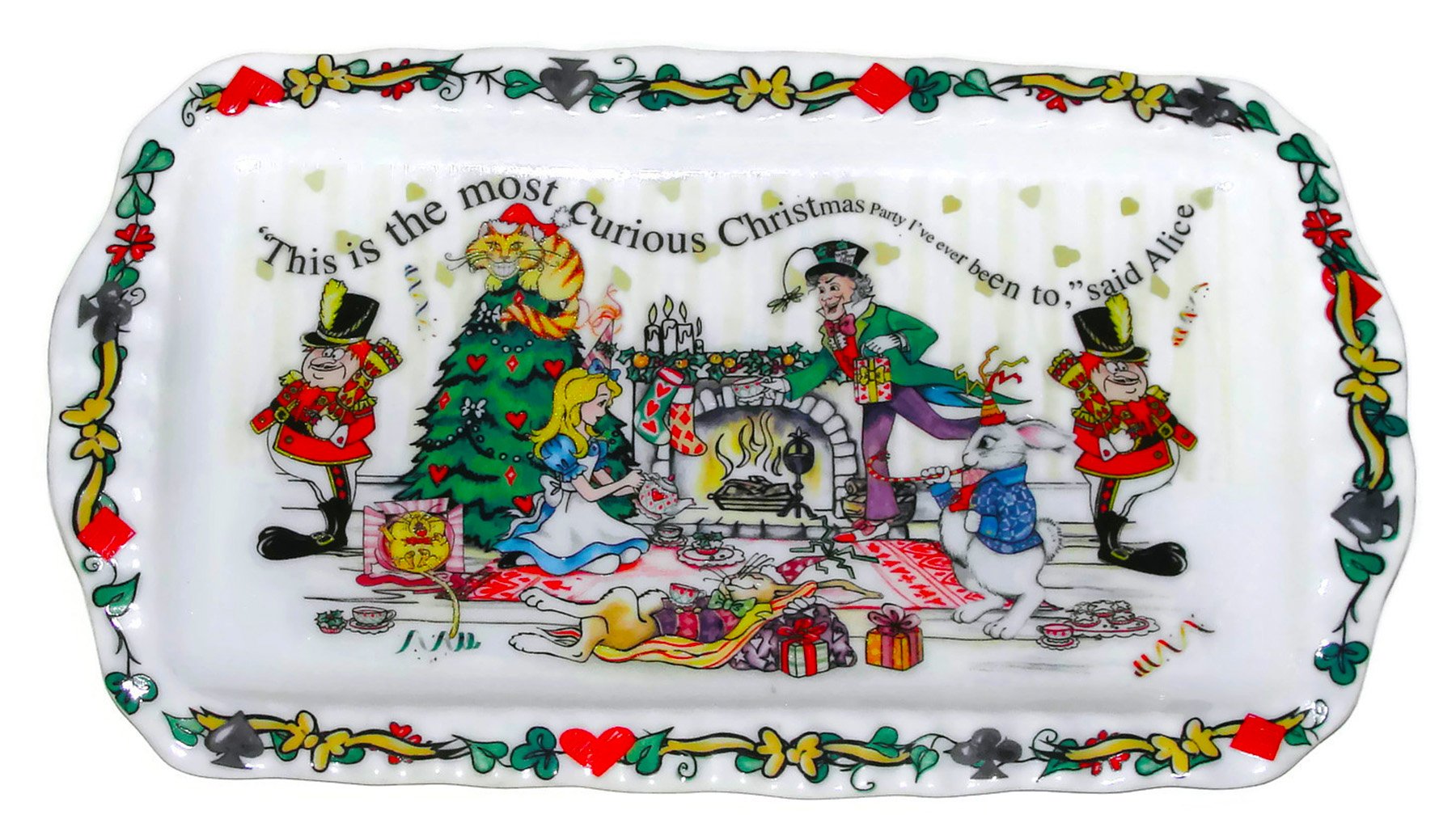 Paul Cardew Alice's Christmas Party Rectangular Cookie Tray Plate, 12 by 6 Inch