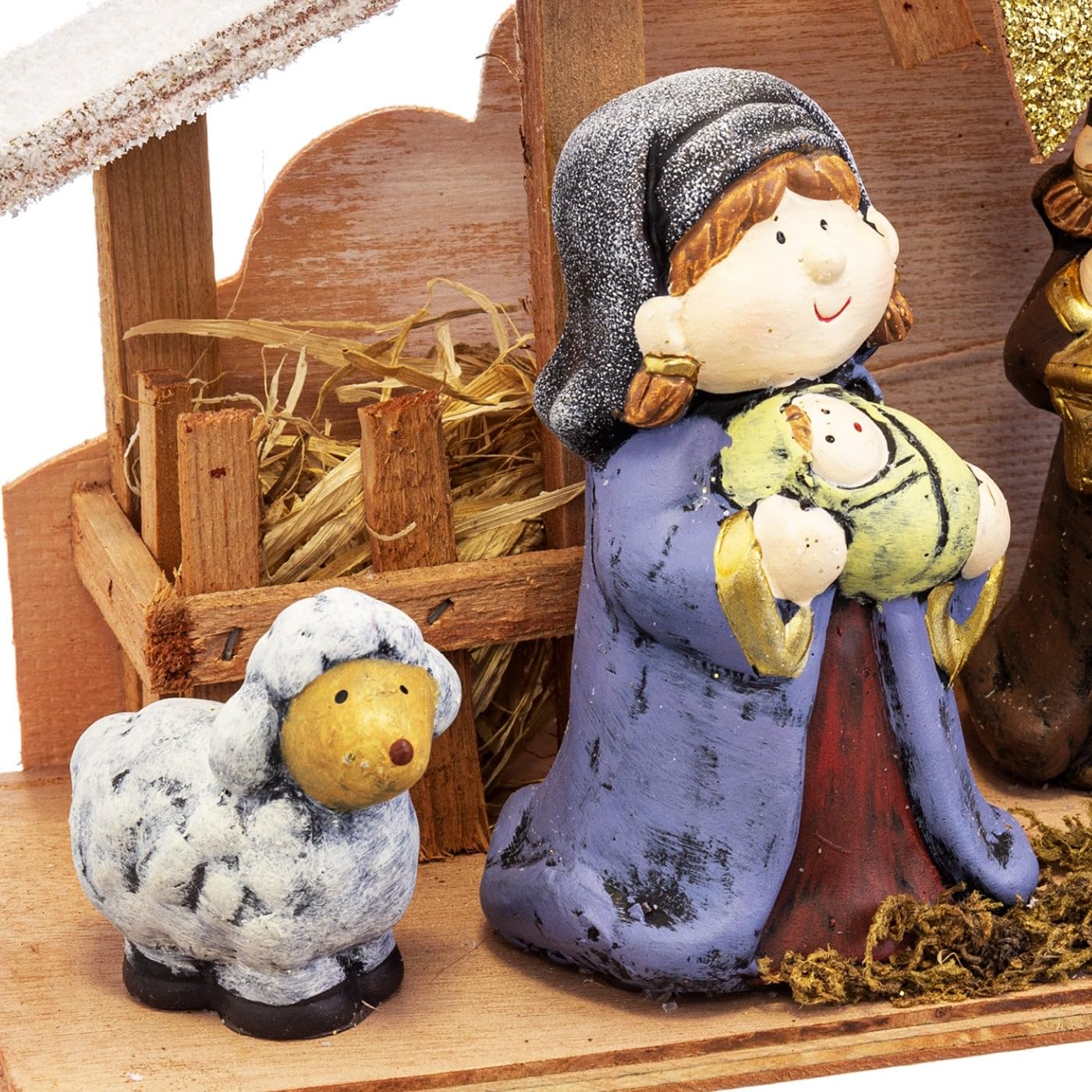 LOLAhome Portal bożonarodzeniowy ze światłem i 4 kolorowymi figurkami ceramicznymi 27 x 12 x 20 cm