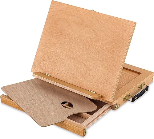 artPOP! Caballete de caja de bocetos, ajustable, madera de haya pulida con cajón de almacenamiento para óleo de arte, pintura acrílica o acuarela,