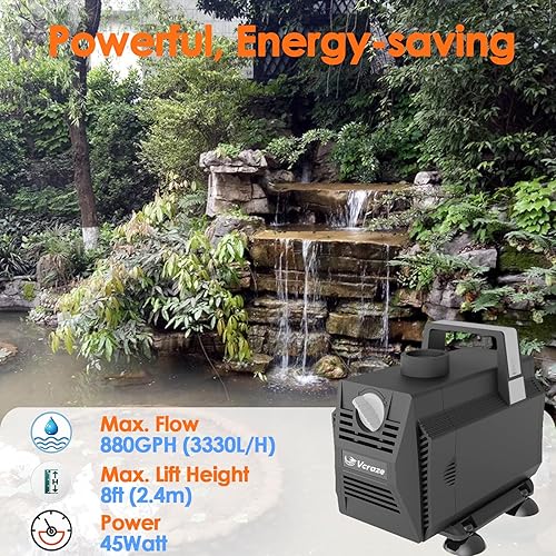 Miniatura 2 de Bomba de agua sumergible 880GPH45W Bombas de fuente con control de flujo, bomba de estanque sumergible al aire libre con cable de alimentación de 3