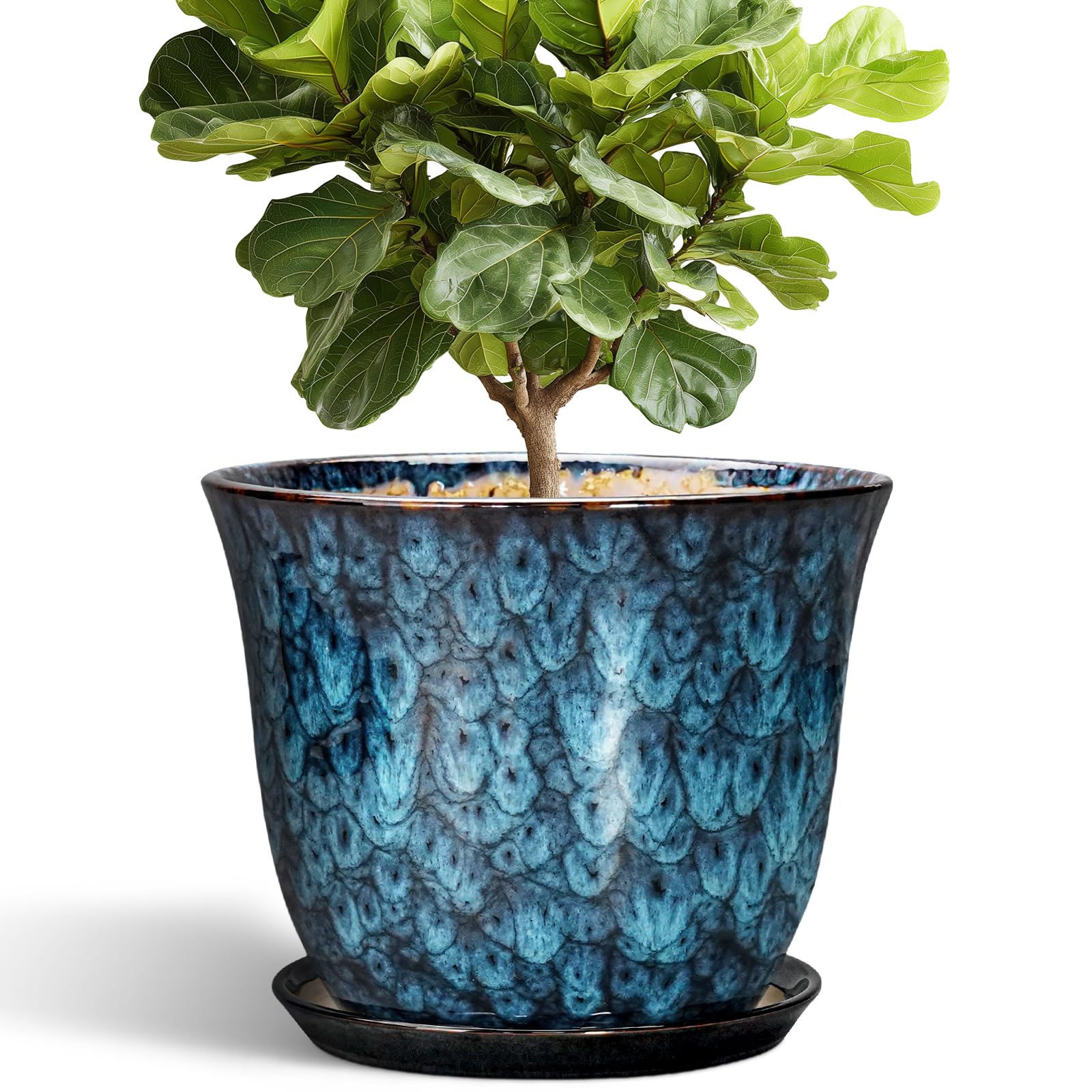SUNPOTFOR 12 Inch Blue Glazed Planter