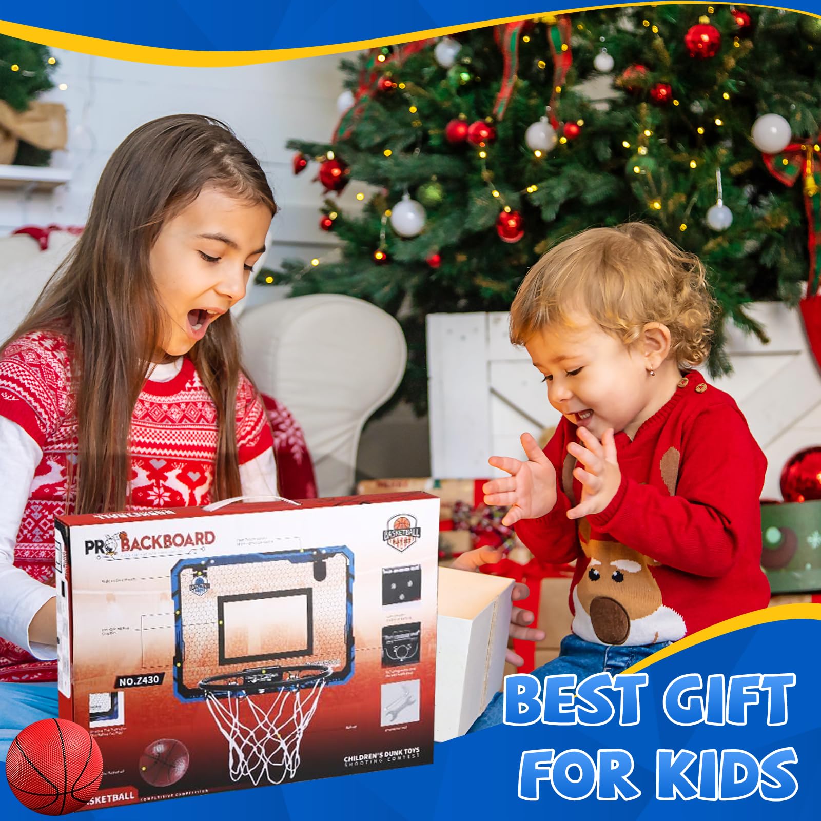 Canasta Baloncesto Infantil,Mini Canasta de Baloncesto Interior,con puntuación automática,4 Pelotas,2 Redes,Aro Baloncestos Interior Exterior Pared para de 5 6 7 8 9 10 11 niños niñas（Azul）