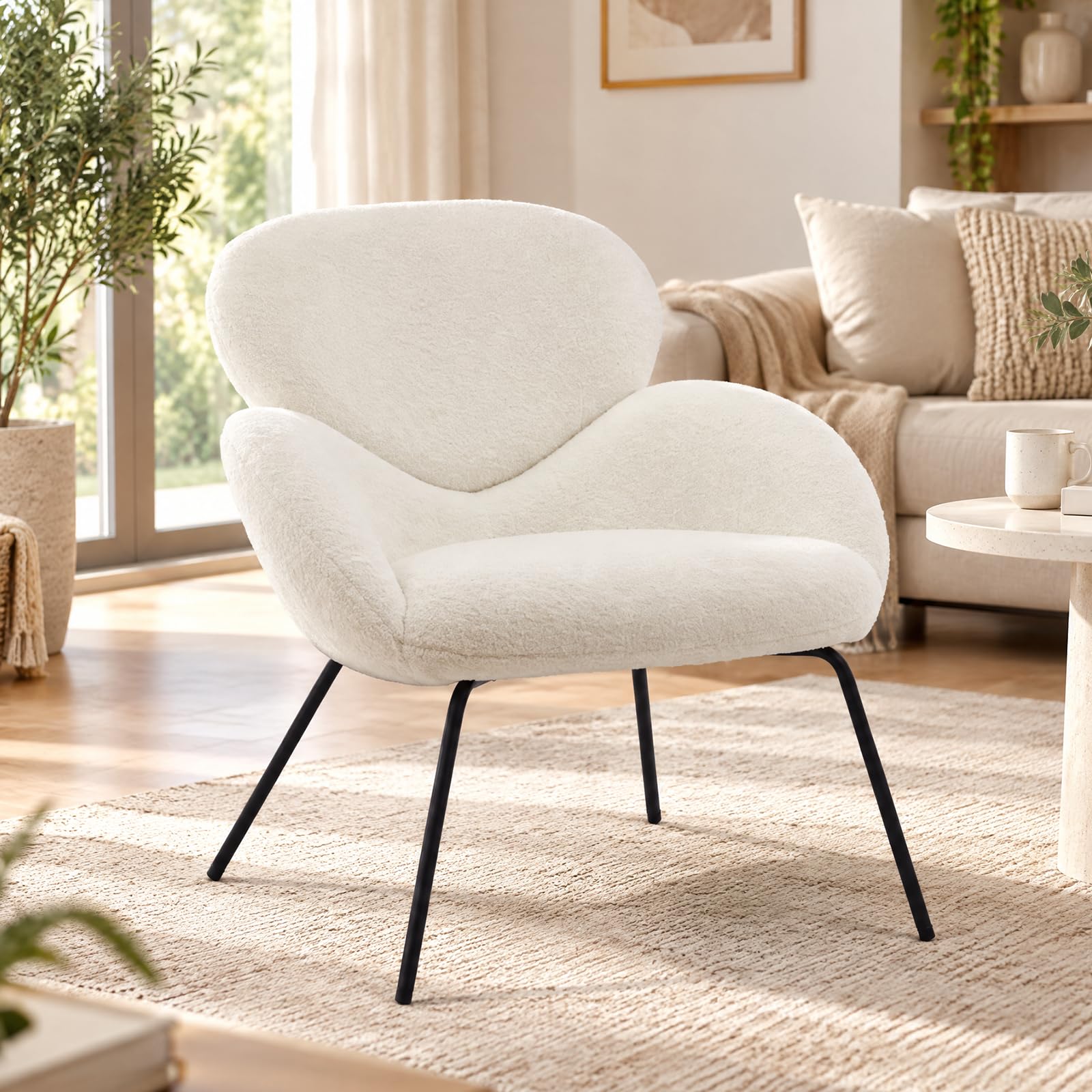 chairus Accent Chair, Faux Fur Upholstered Armchair with Metal Legs, White