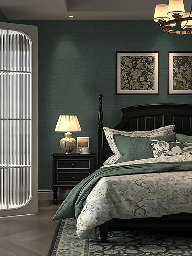 Miniatura 6 de Dimoon Papel tapiz adhesivo verde de 236 x 17.3 pulgadas, papel tapiz autoadhesivo con textura de lino de imitación, papel tapiz dorado extraíble