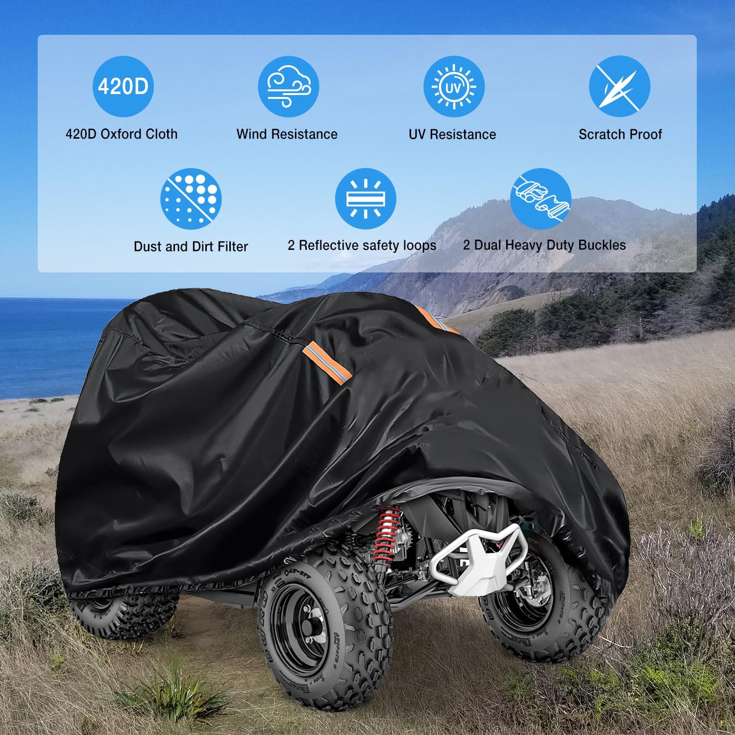 Nilight ATV Cover Waterproof 420D Heavy Duty Ripstop Material 4 Wheeler Quad Cover All Season Weather UV Protection for Kawasaki Yamaha Polaris Suzuki Honda(Black XXL)