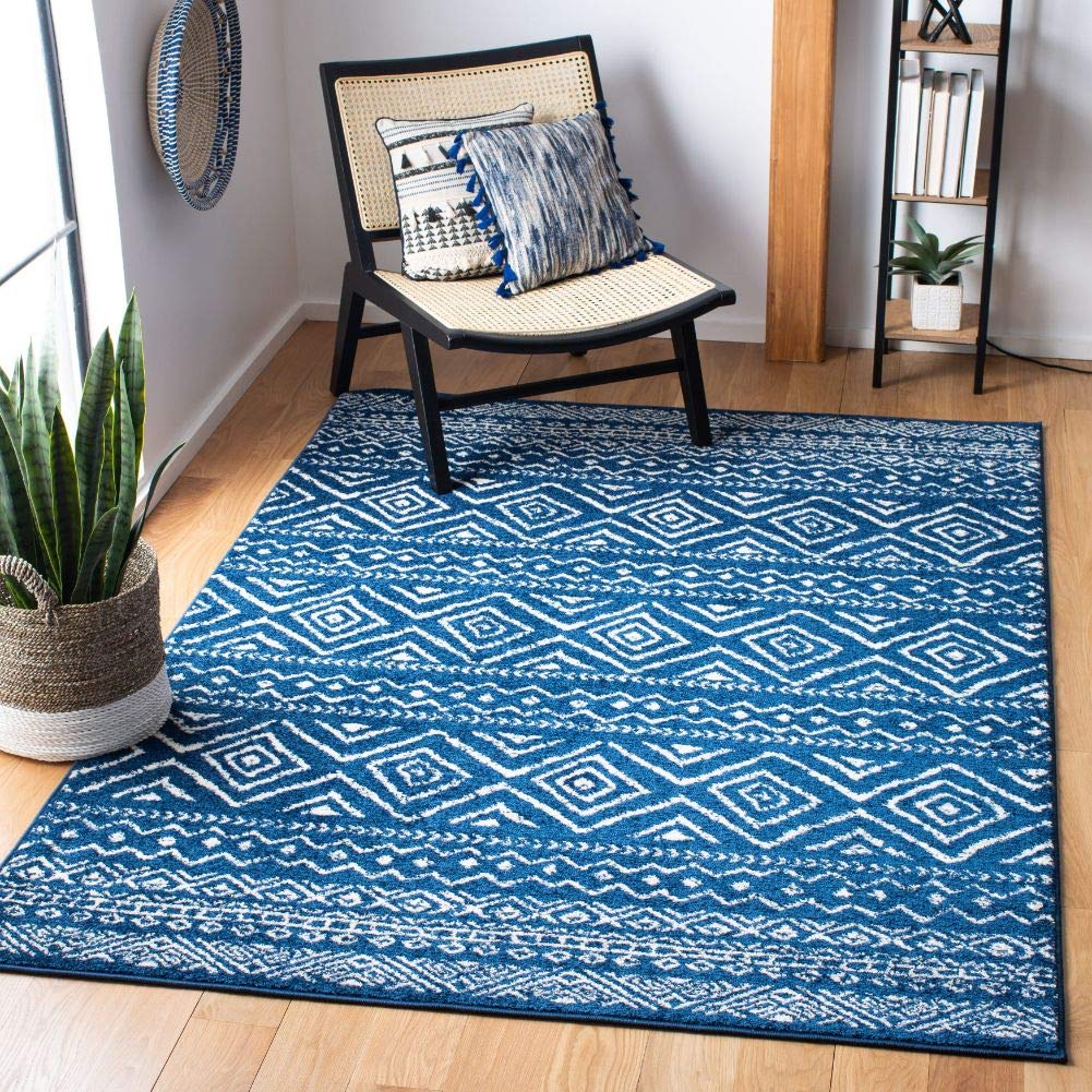 SAFAVIEH Area Rug 10x13 - Tulum Collection - Large - Navy & Ivory, Moroccan Boho Distressed Design, Non-Shedding & Easy to Clean, Ideal for Living Room, Bedroom, Dining Space (TUL267N)