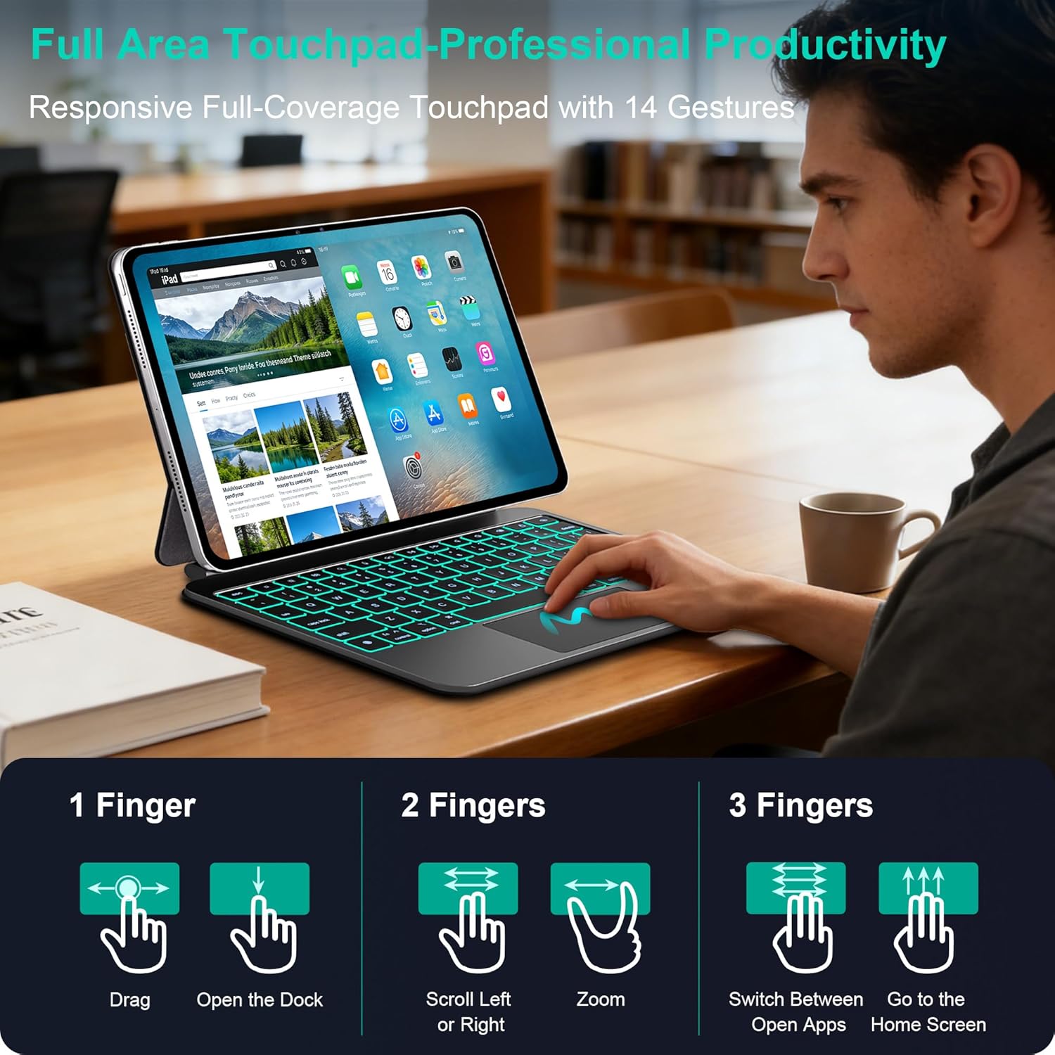 WIWU iPad Keyboard Case Pro/Air 11 Inch M4 Smart Display Battery Level Magnetic Foldable Stand 7 Color Backlit Slim Case with Keyboard Trackpad Black(for iPad Air 5/4/11"(M2/M3M4) Pro 11" 4/3/2/1)