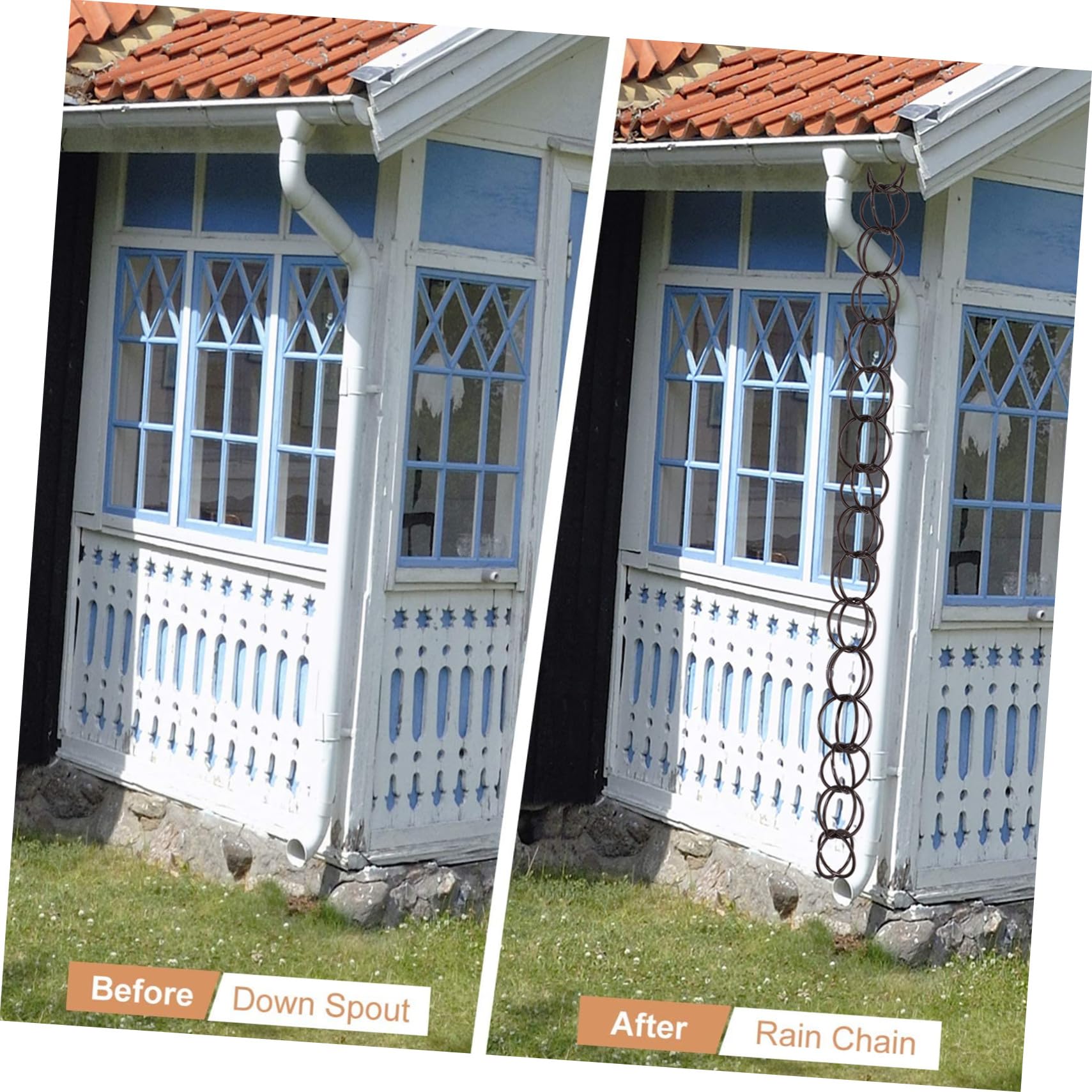 Chaîne de Pluie Décorative pour Villa Chaîne Écoulement Eau de Toiture Résistante Corrosion Alternative Aux Gouttières Effet Sonore Apaisant